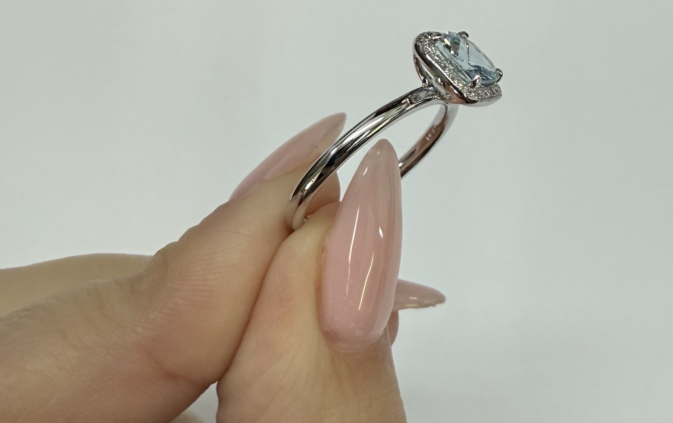 14k White Gold Genuine .70 Cttw Cushion Shaped Aquamarine & Diamond Halo - Image 19