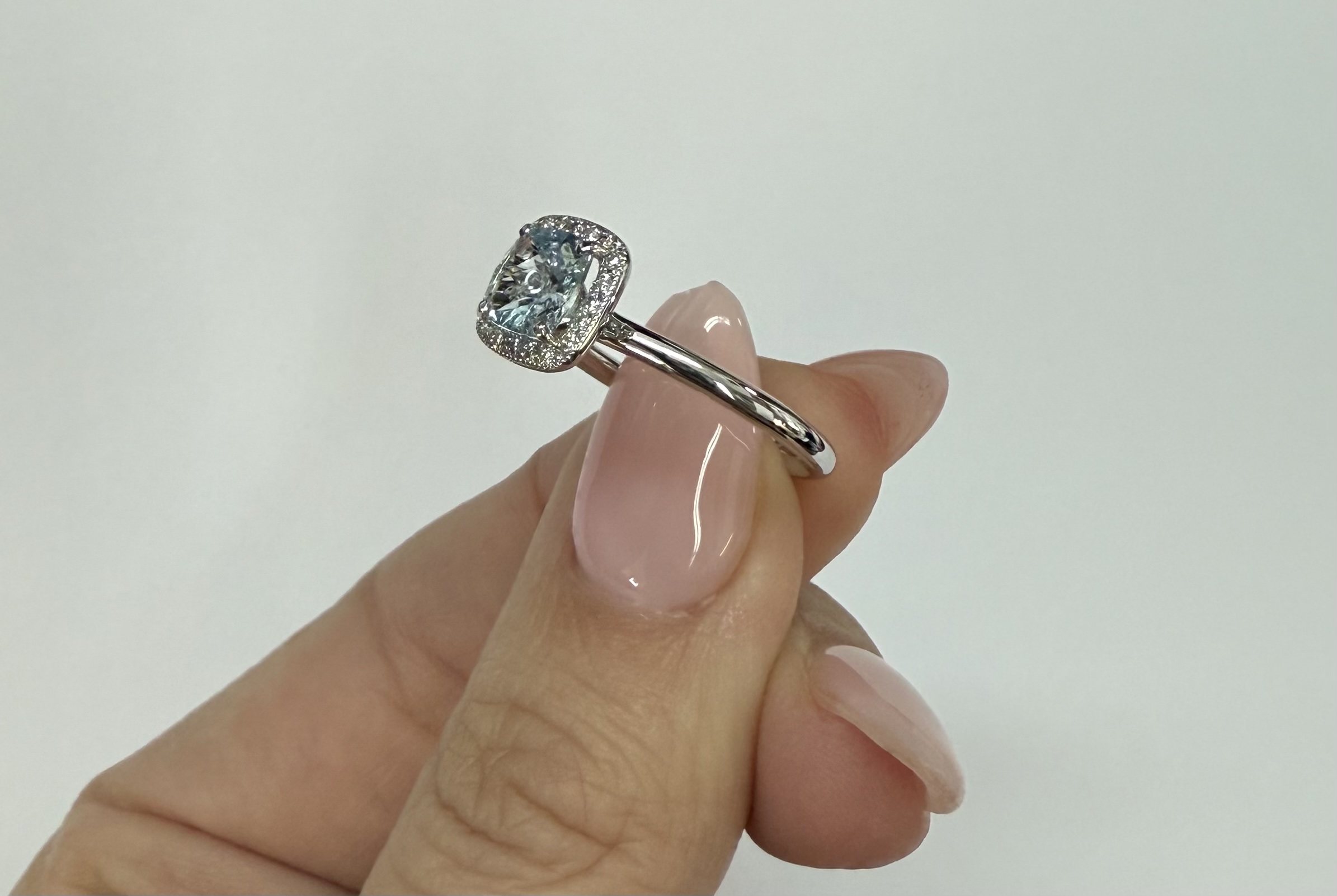 14k White Gold Genuine .70 Cttw Cushion Shaped Aquamarine & Diamond Halo - Image 18