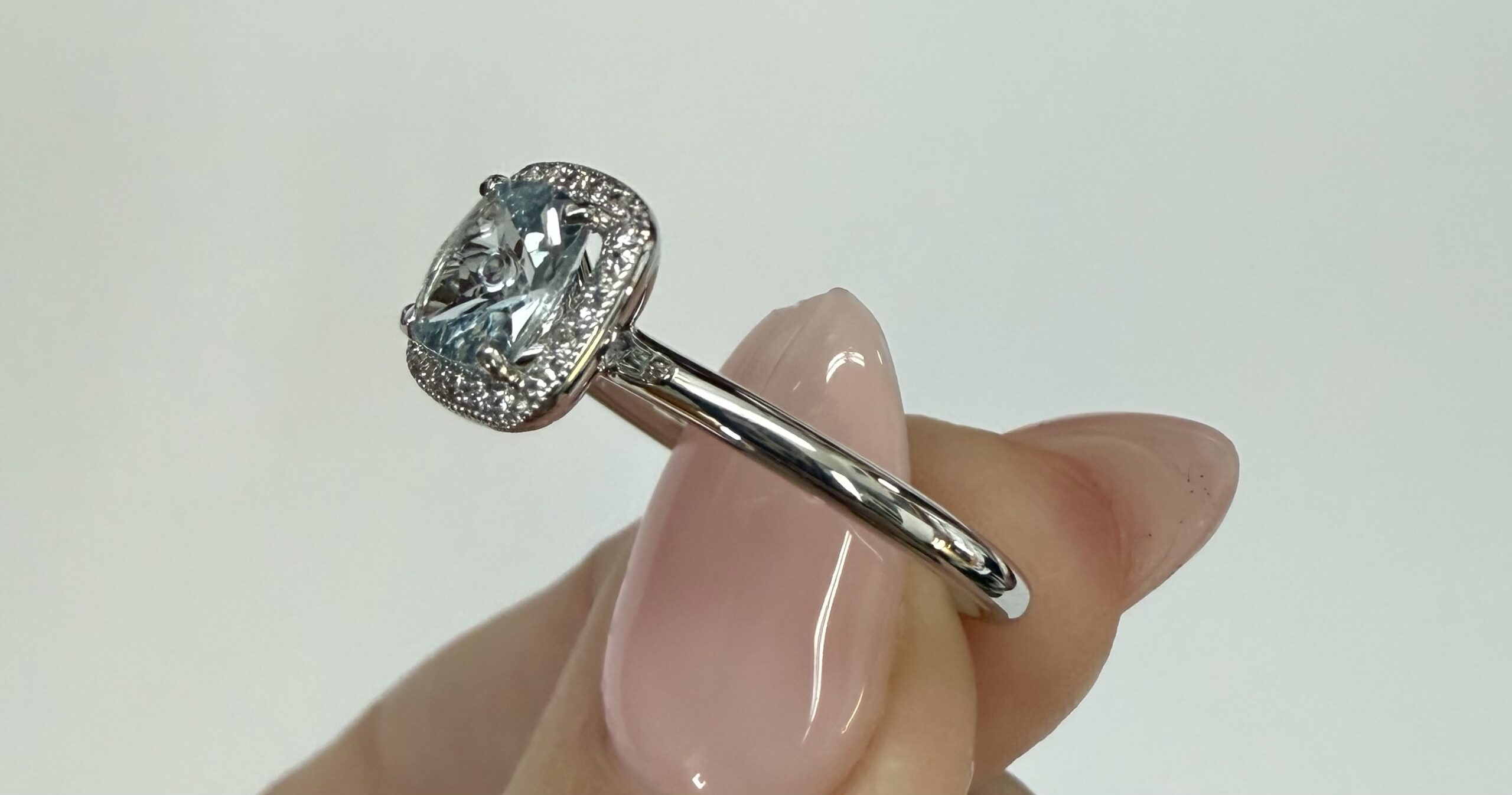 14k White Gold Genuine .70 Cttw Cushion Shaped Aquamarine & Diamond Halo - Image 17