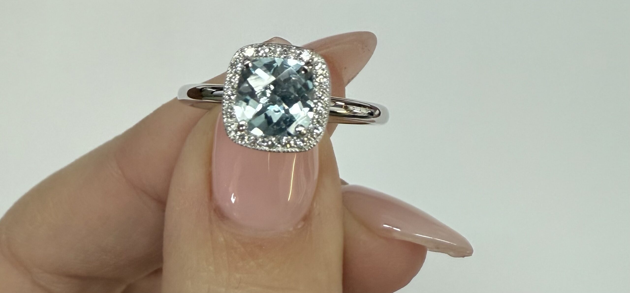 14k White Gold Genuine .70 Cttw Cushion Shaped Aquamarine & Diamond Halo - Image 16