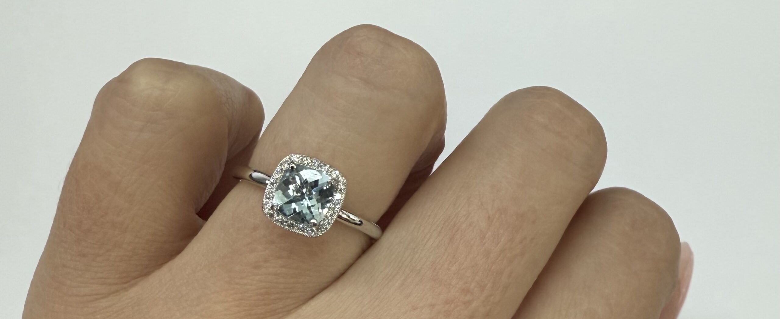 14k White Gold Genuine .70 Cttw Cushion Shaped Aquamarine & Diamond Halo - Image 14