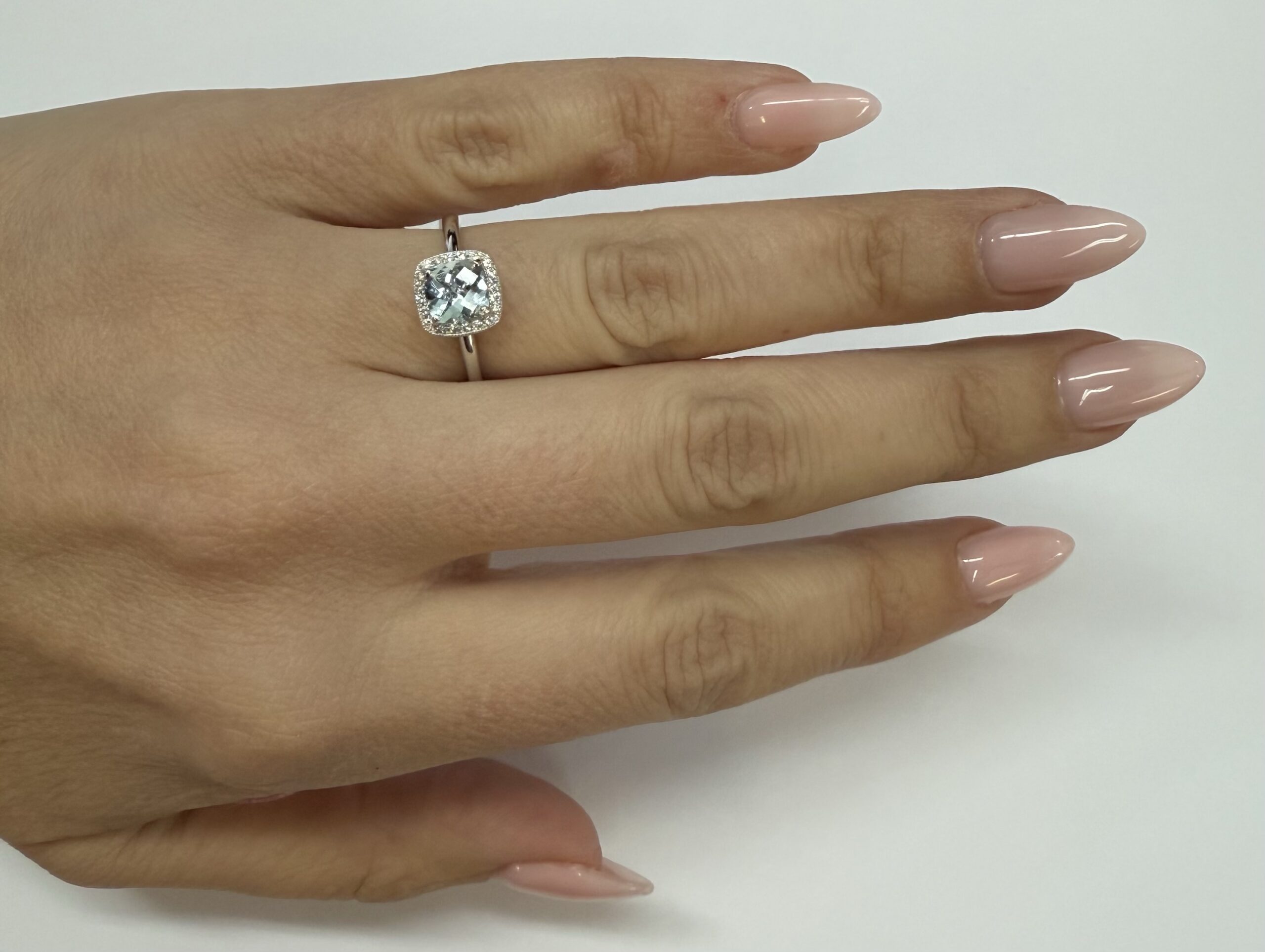 14k White Gold Genuine .70 Cttw Cushion Shaped Aquamarine & Diamond Halo - Image 13