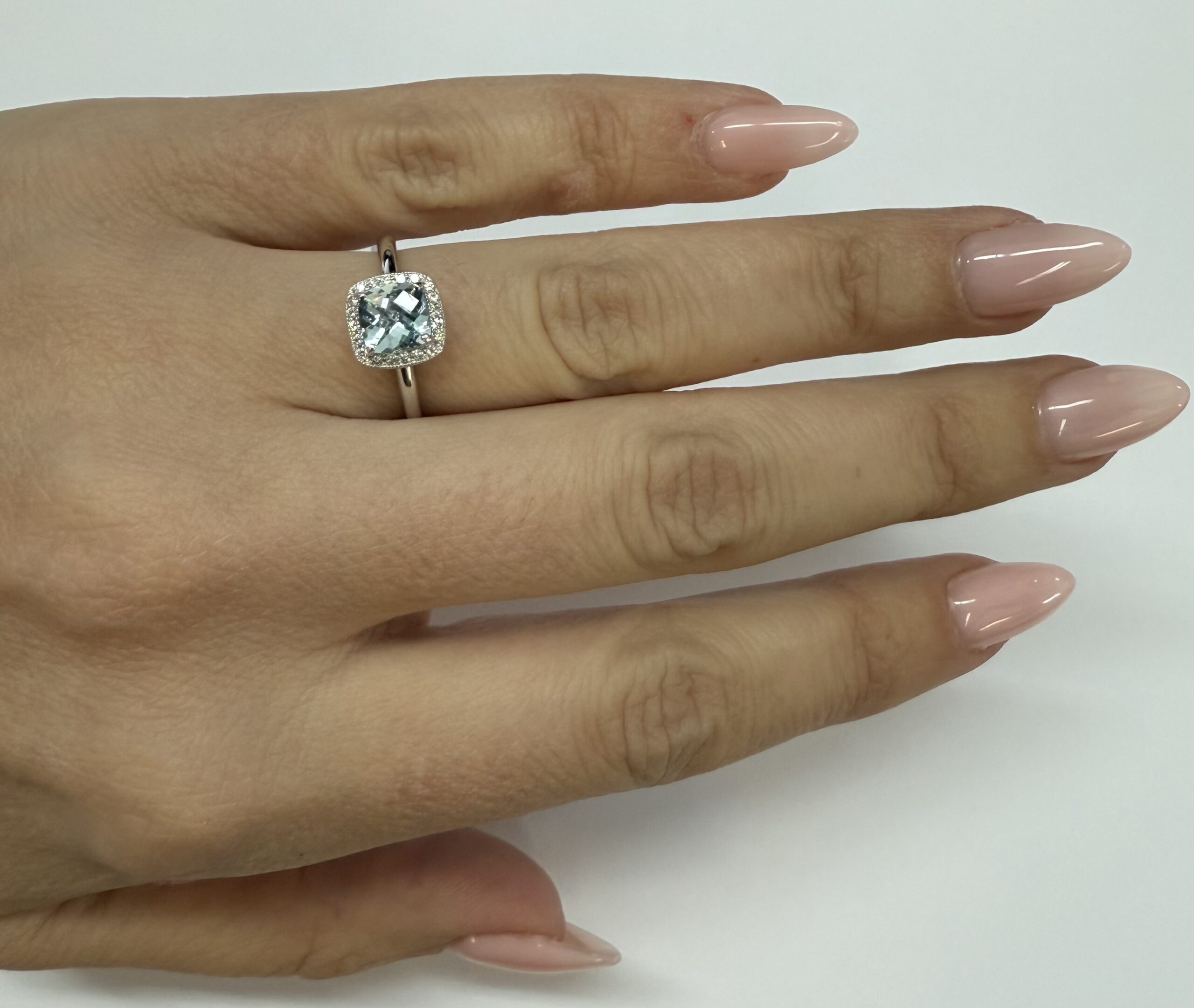 14k White Gold Genuine .70 Cttw Cushion Shaped Aquamarine & Diamond Halo - Image 12