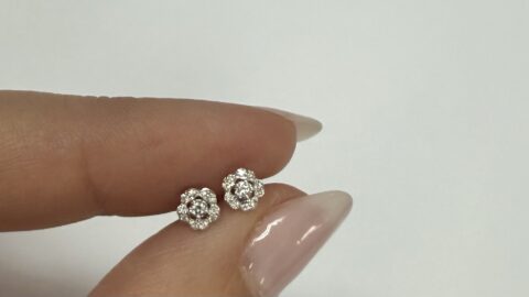 14k White Gold Genuine .09 Cttw Round Brilliant Cut Diamond Cluster Flower Motif Stud Earrings