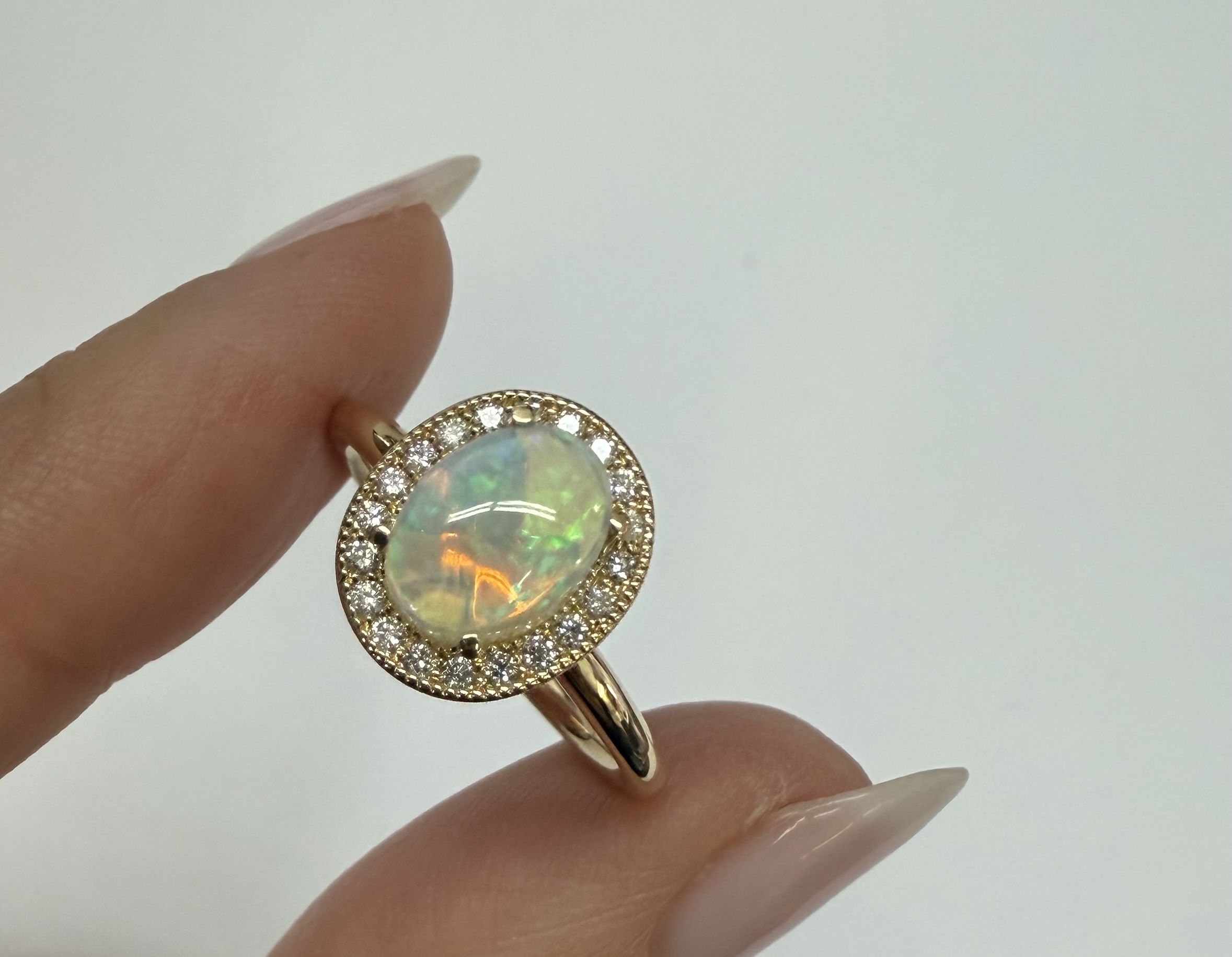 14k Yellow Gold Genuine .94 Cttw Opal & Diamond Halo Ring - Image 2