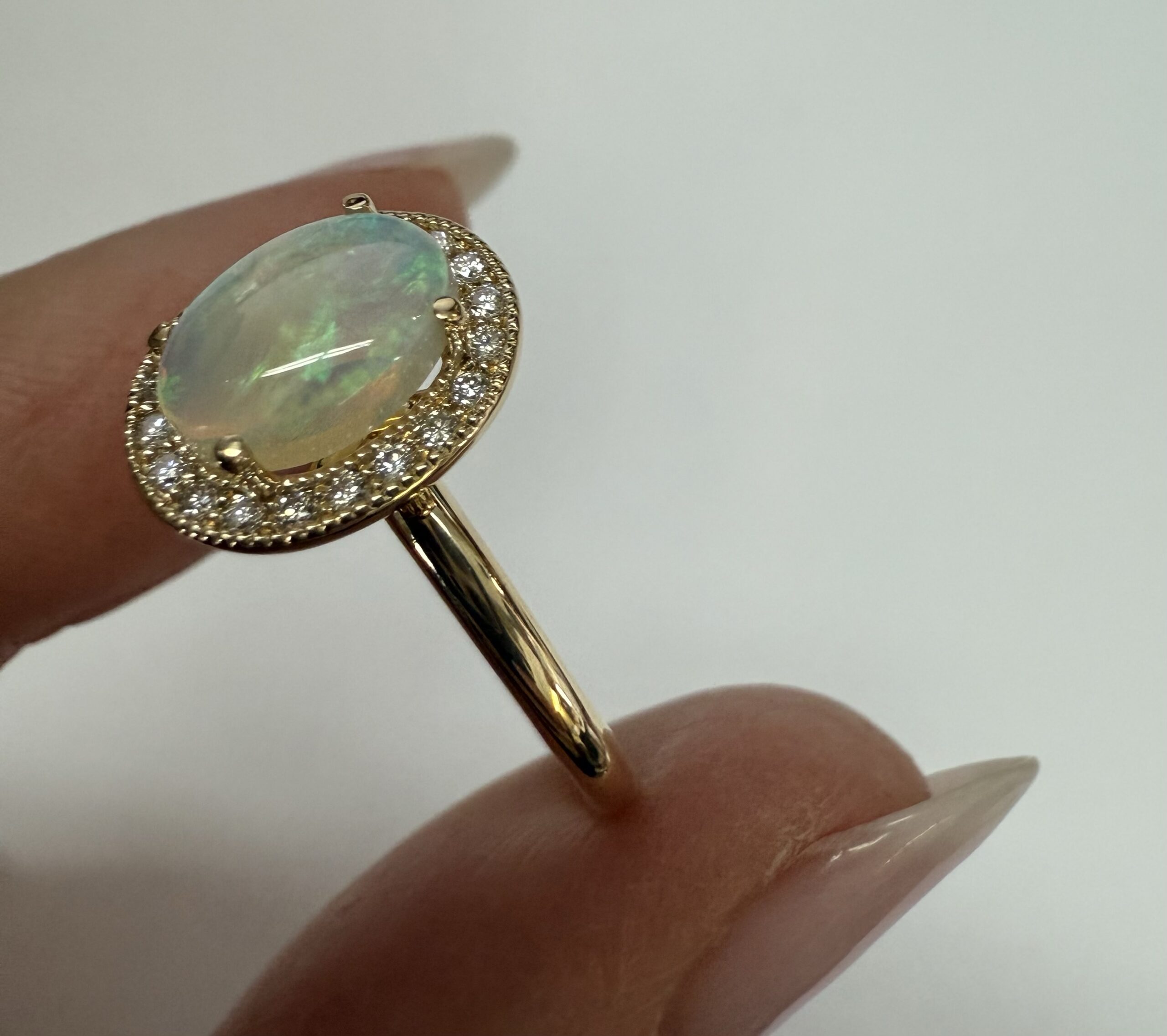 14k Yellow Gold Genuine .94 Cttw Opal & Diamond Halo Ring - Image 4