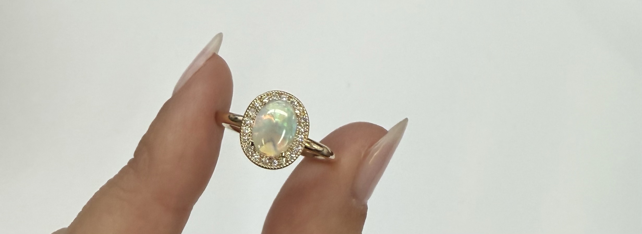 14k Yellow Gold Genuine .94 Cttw Opal & Diamond Halo Ring - Image 6
