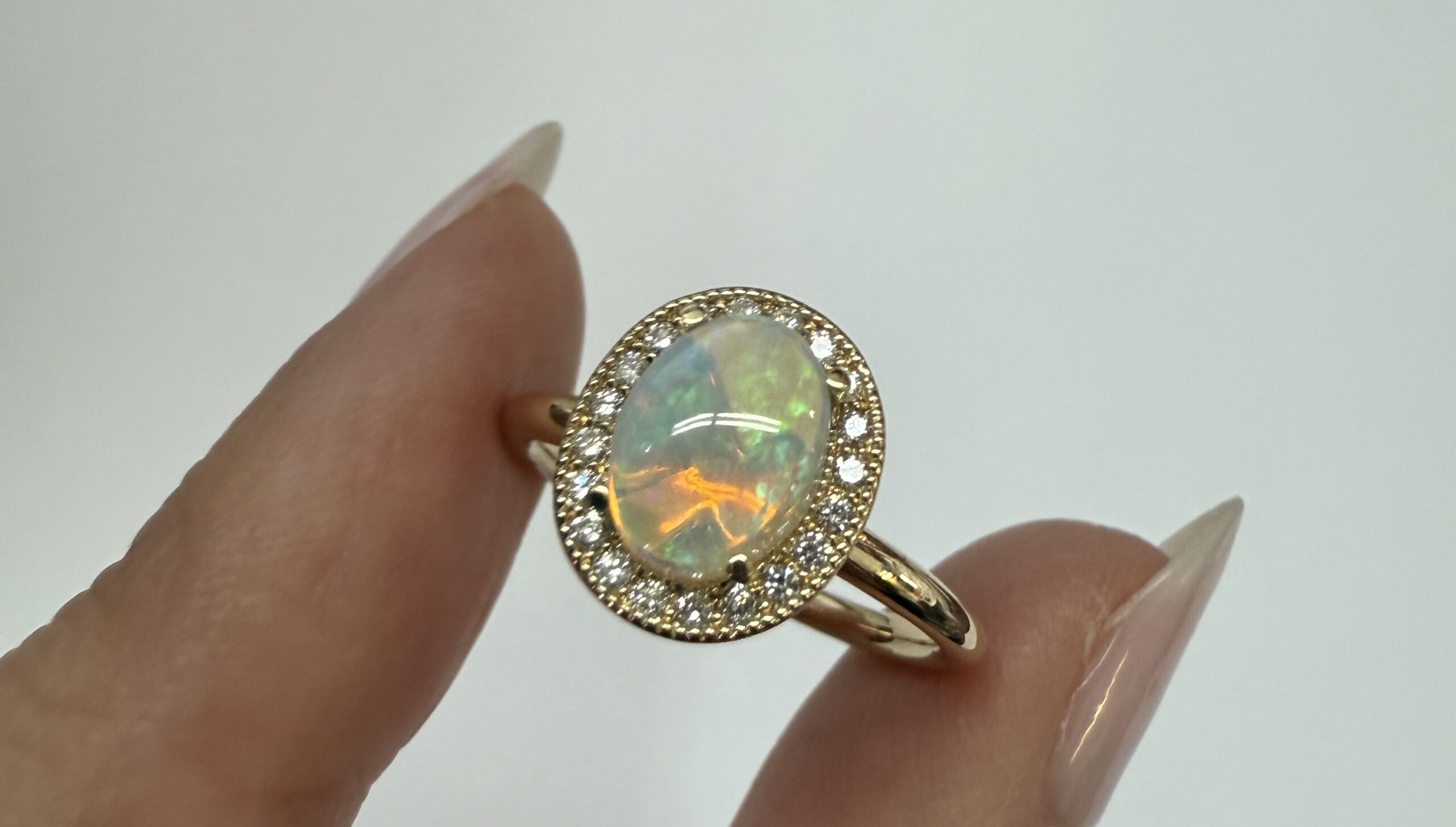 14k Yellow Gold Genuine .94 Cttw Opal & Diamond Halo Ring - Image 8