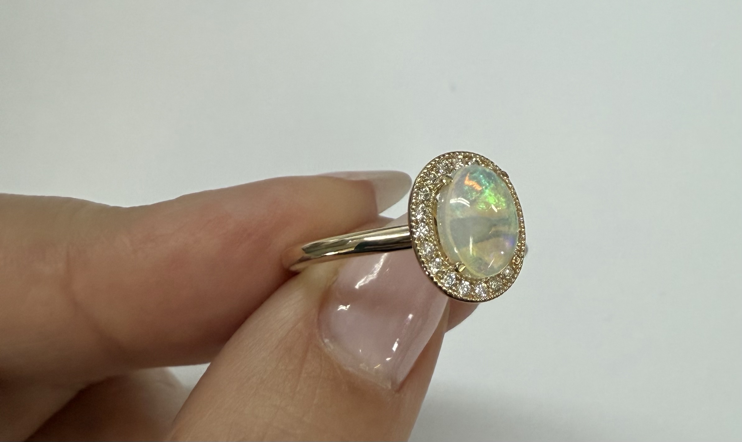 14k Yellow Gold Genuine .94 Cttw Opal & Diamond Halo Ring - Image 10