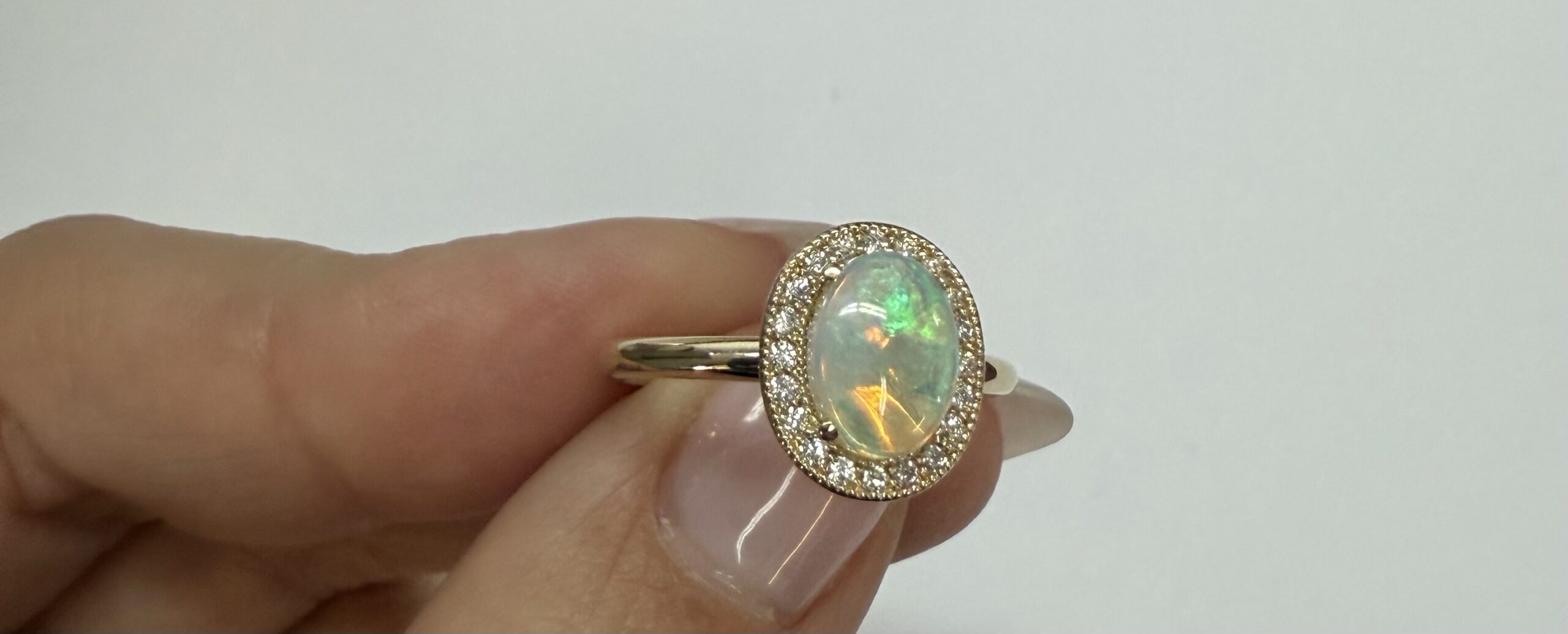 14k Yellow Gold Genuine .94 Cttw Opal & Diamond Halo Ring - Image 11