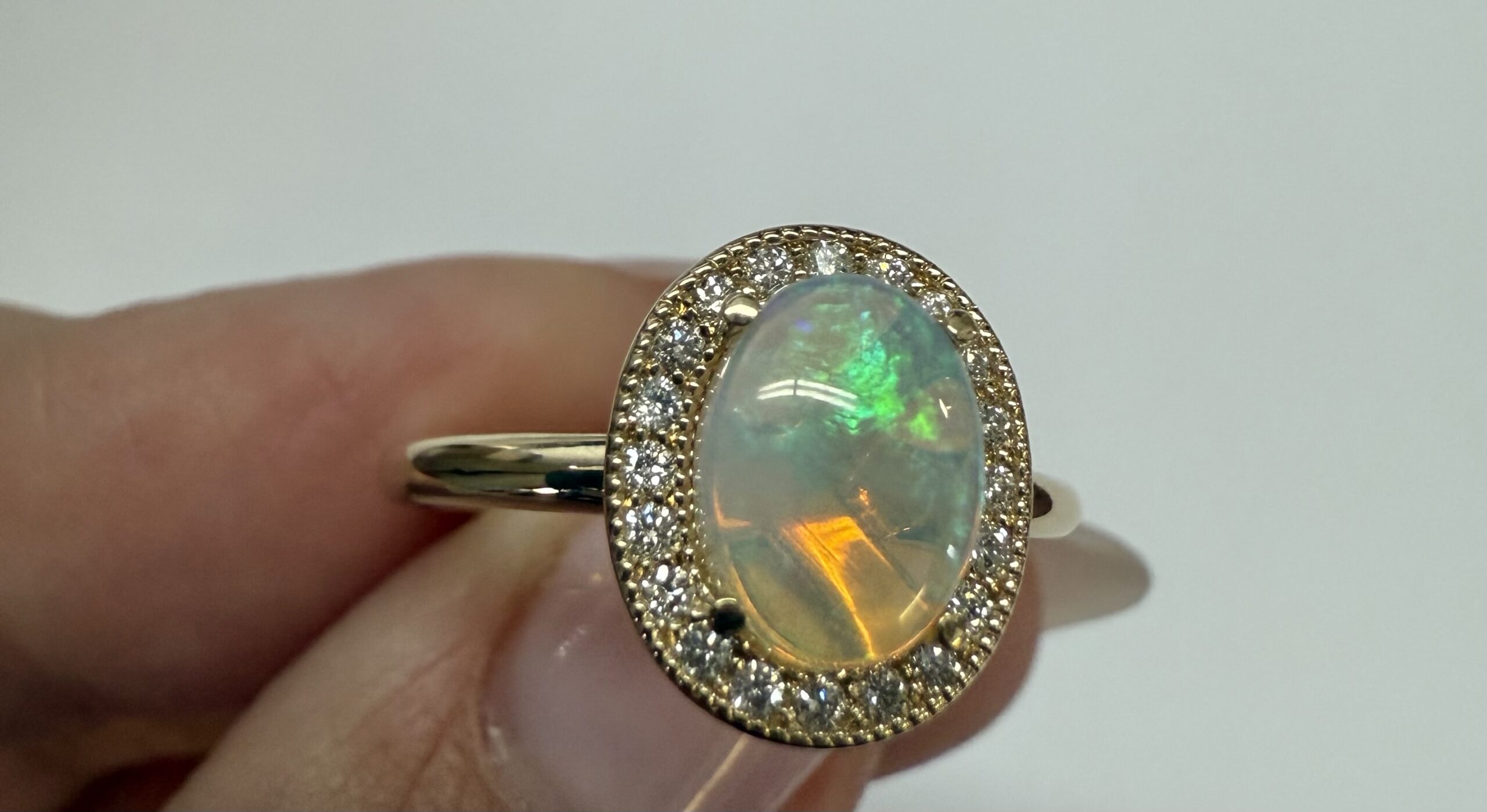 14k Yellow Gold Genuine .94 Cttw Opal & Diamond Halo Ring - Image 12