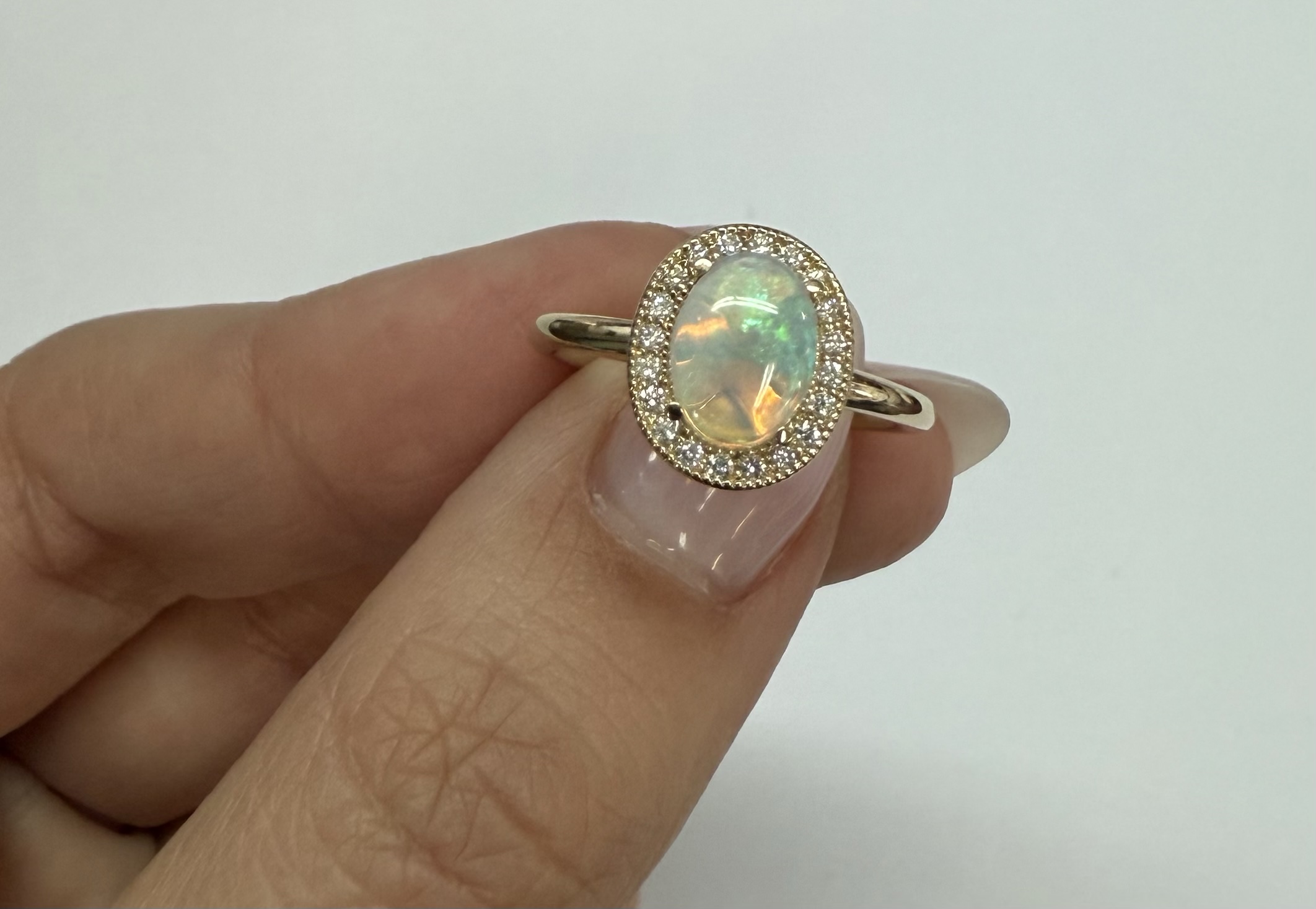 14k Yellow Gold Genuine .94 Cttw Opal & Diamond Halo Ring - Image 13