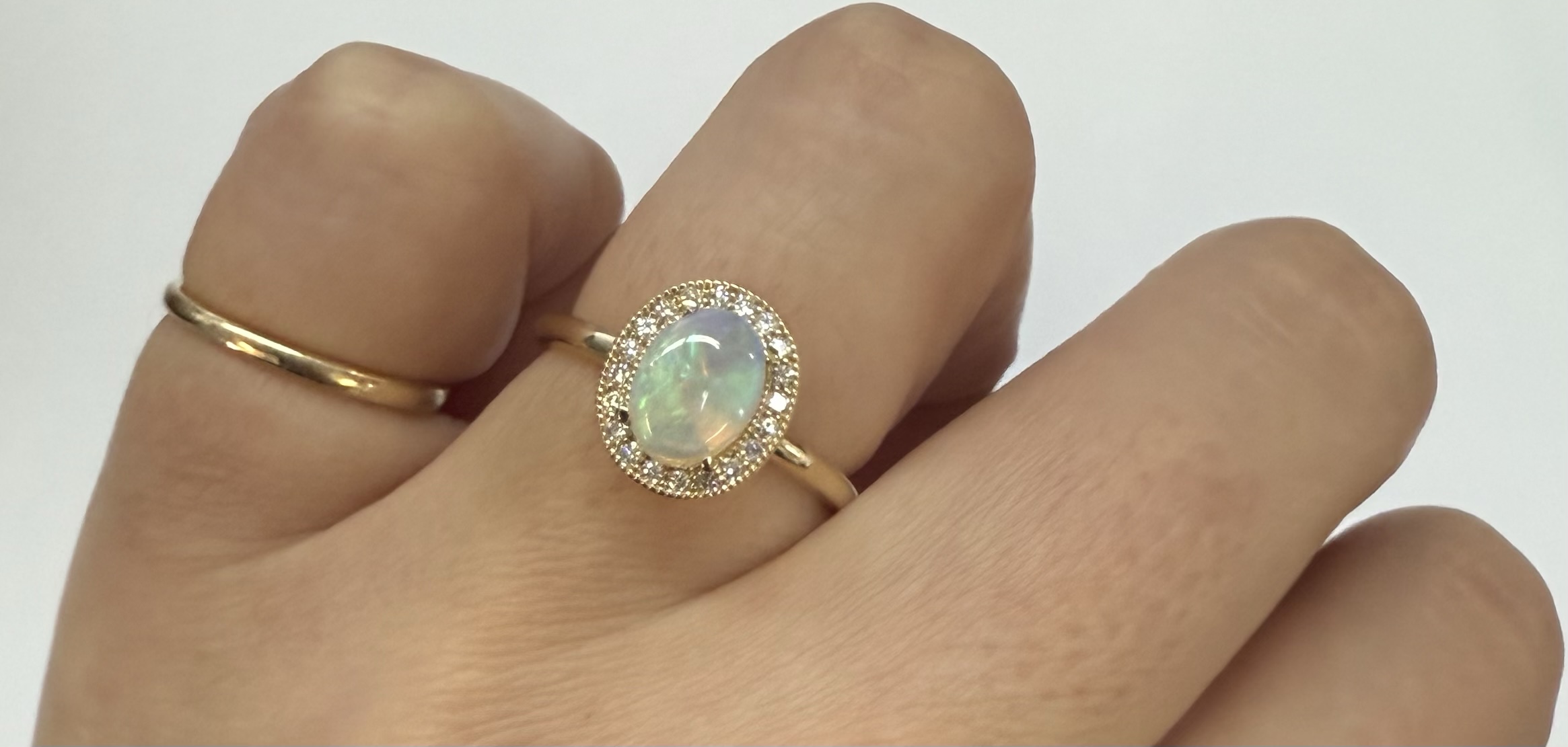 14k Yellow Gold Genuine .94 Cttw Opal & Diamond Halo Ring - Image 15