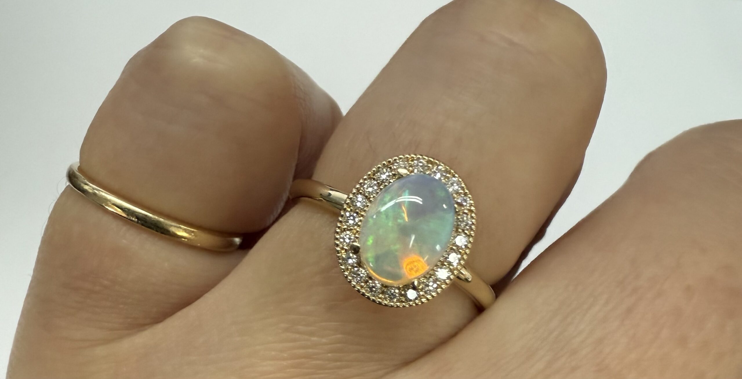 14k Yellow Gold Genuine .94 Cttw Opal & Diamond Halo Ring - Image 16