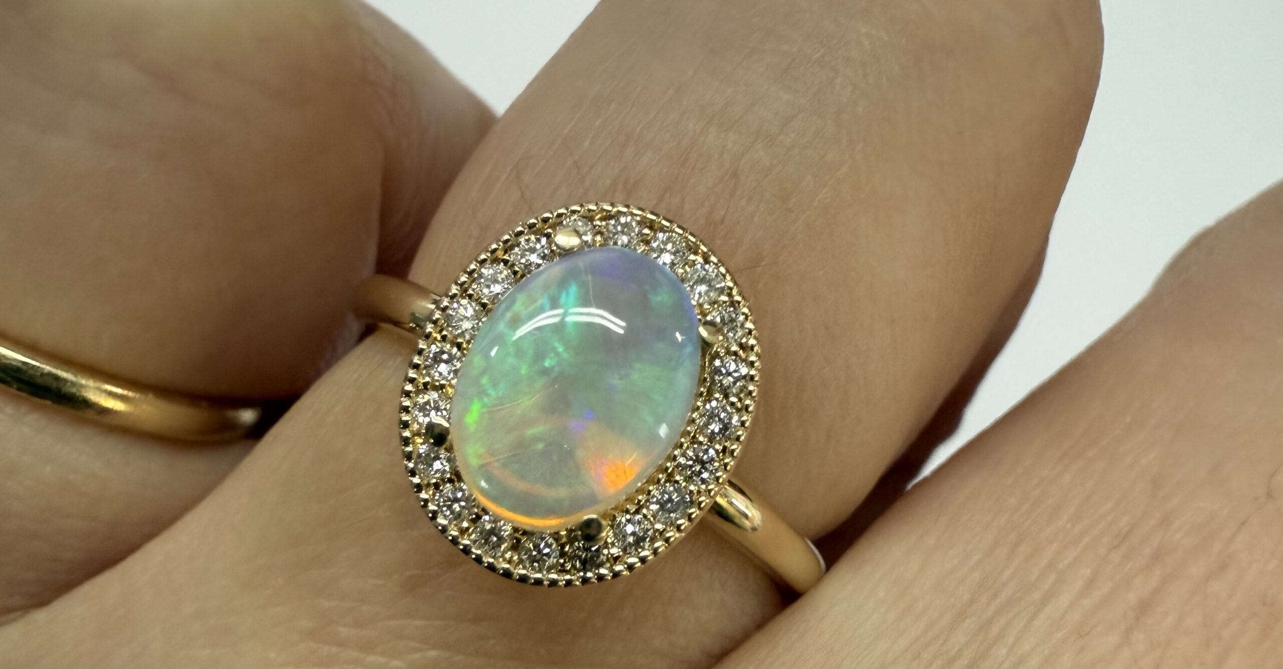 14k Yellow Gold Genuine .94 Cttw Opal & Diamond Halo Ring - Image 17