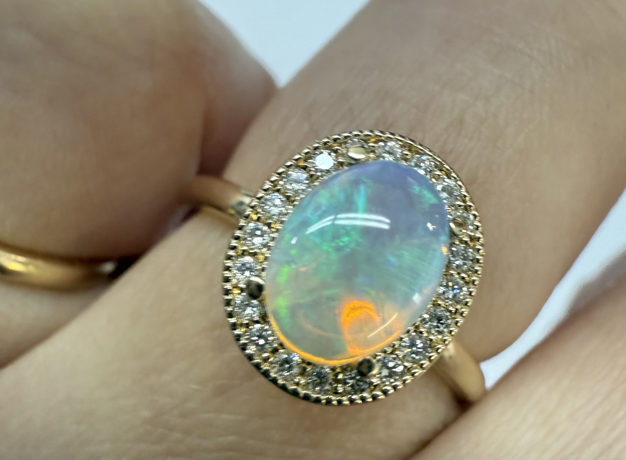 14k Yellow Gold Genuine .94 Cttw Opal & Diamond Halo Ring - Image 18