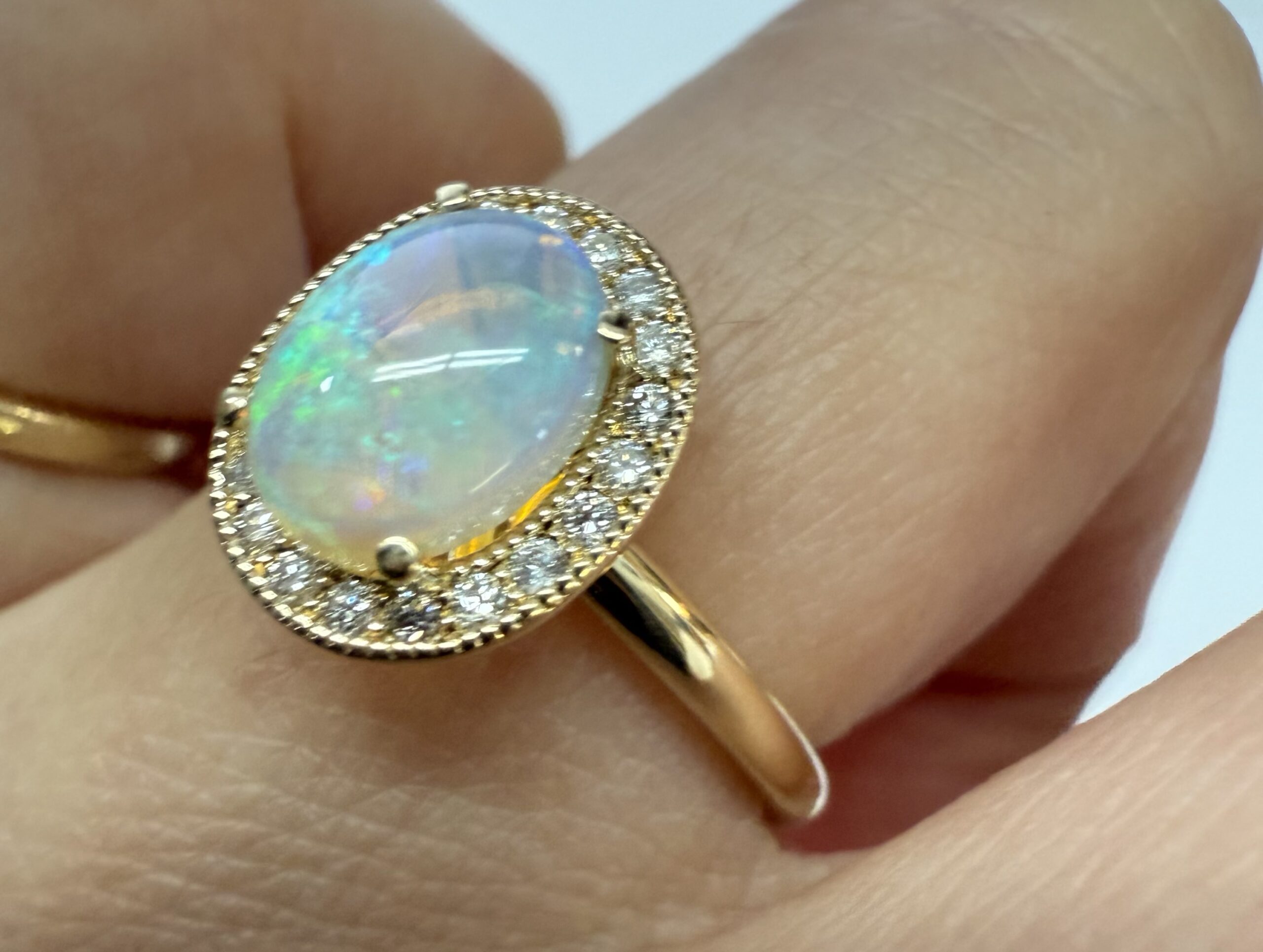 14k Yellow Gold Genuine .94 Cttw Opal & Diamond Halo Ring - Image 19