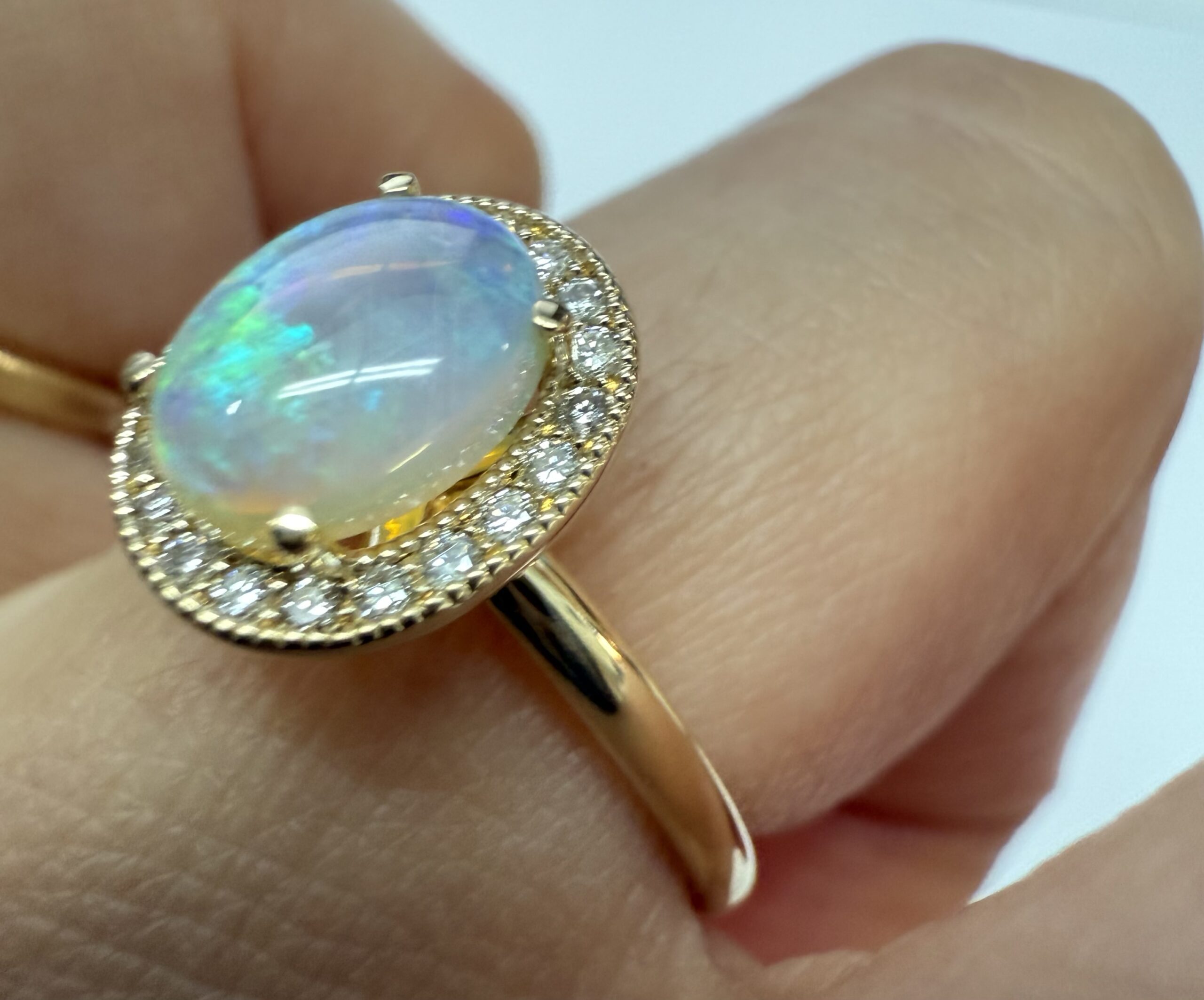 14k Yellow Gold Genuine .94 Cttw Opal & Diamond Halo Ring - Image 20