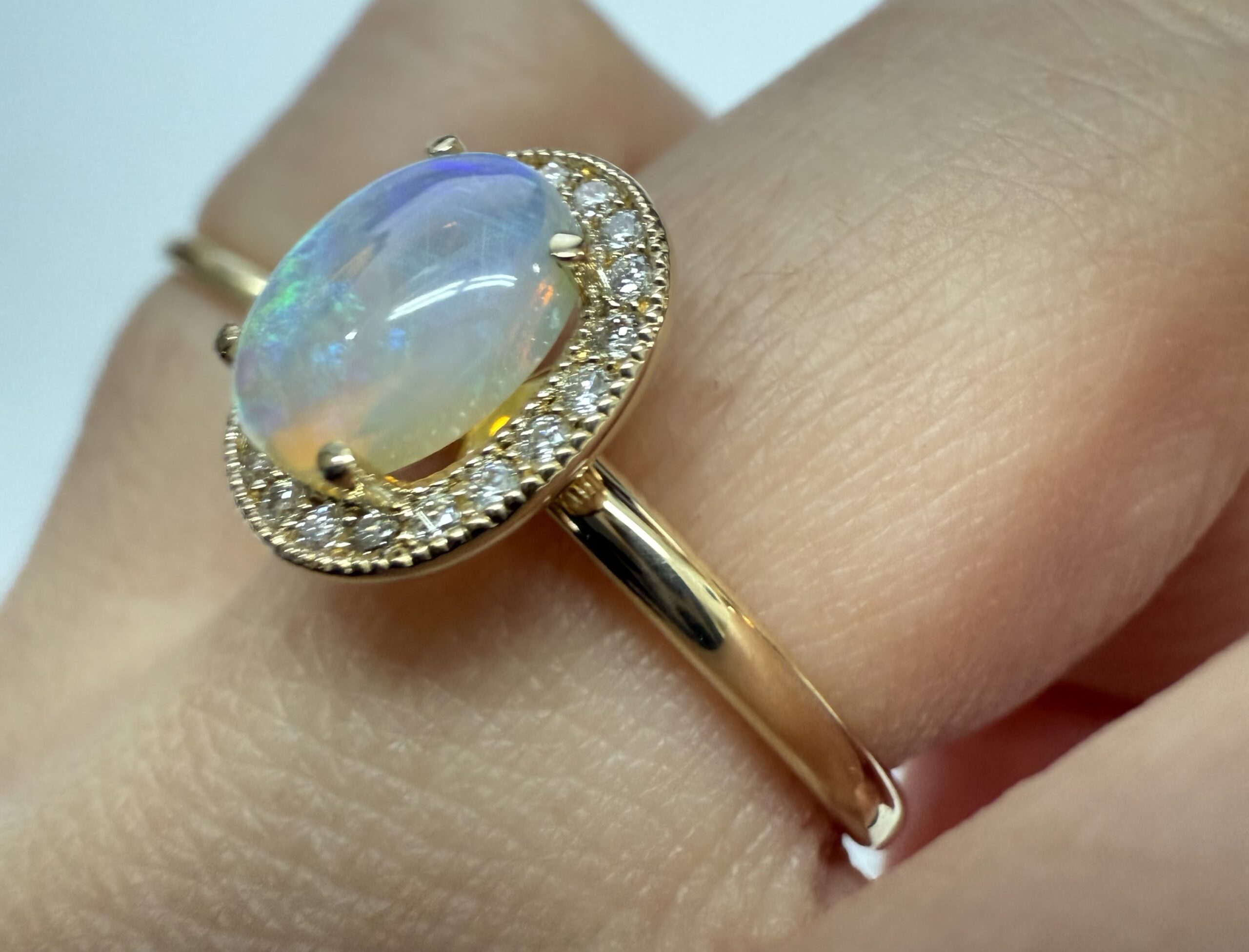 14k Yellow Gold Genuine .94 Cttw Opal & Diamond Halo Ring - Image 21