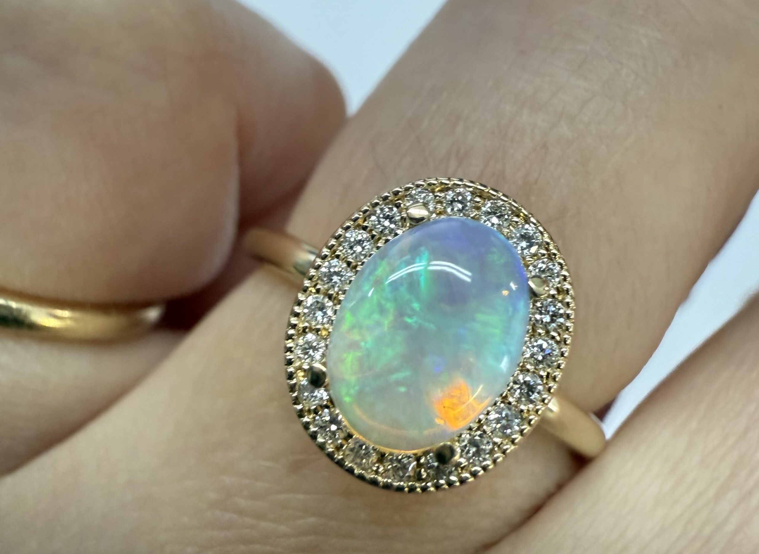 14k Yellow Gold Genuine .94 Cttw Opal & Diamond Halo Ring - Image 22