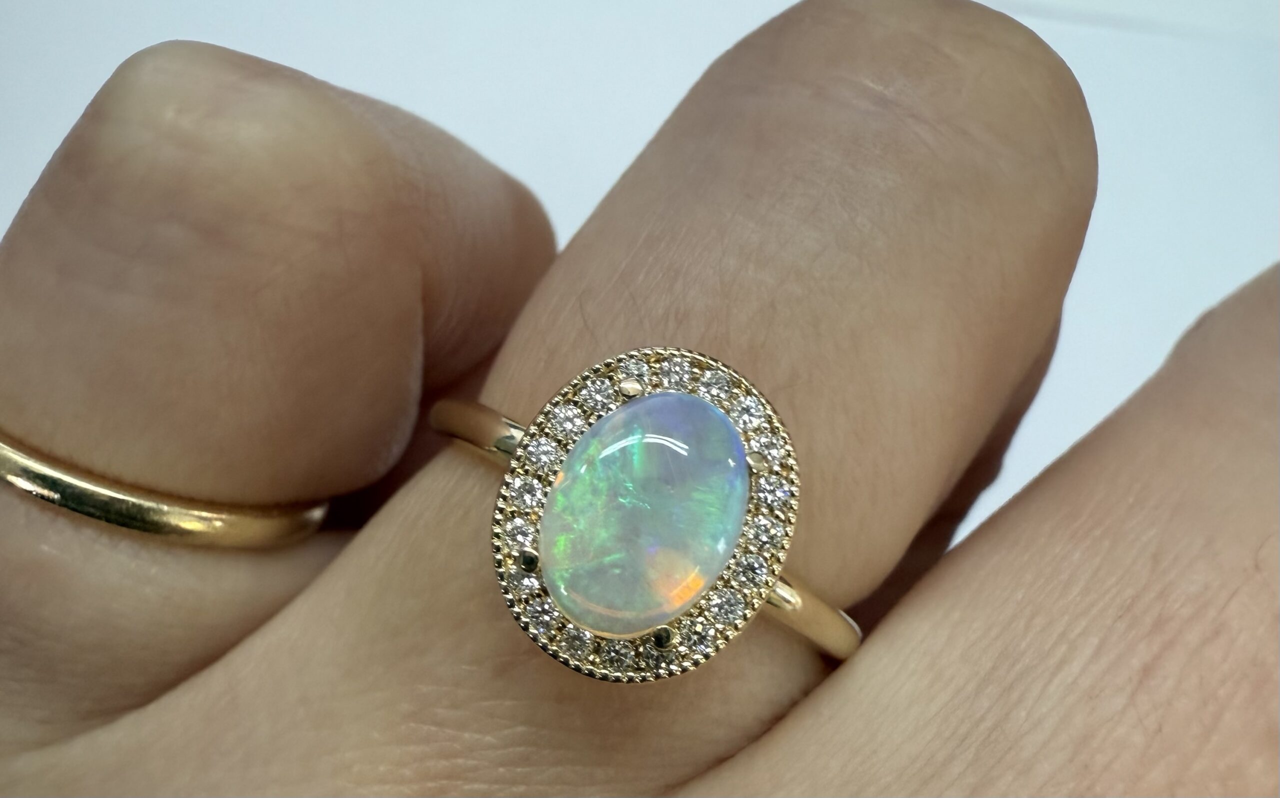 14k Yellow Gold Genuine .94 Cttw Opal & Diamond Halo Ring - Image 23
