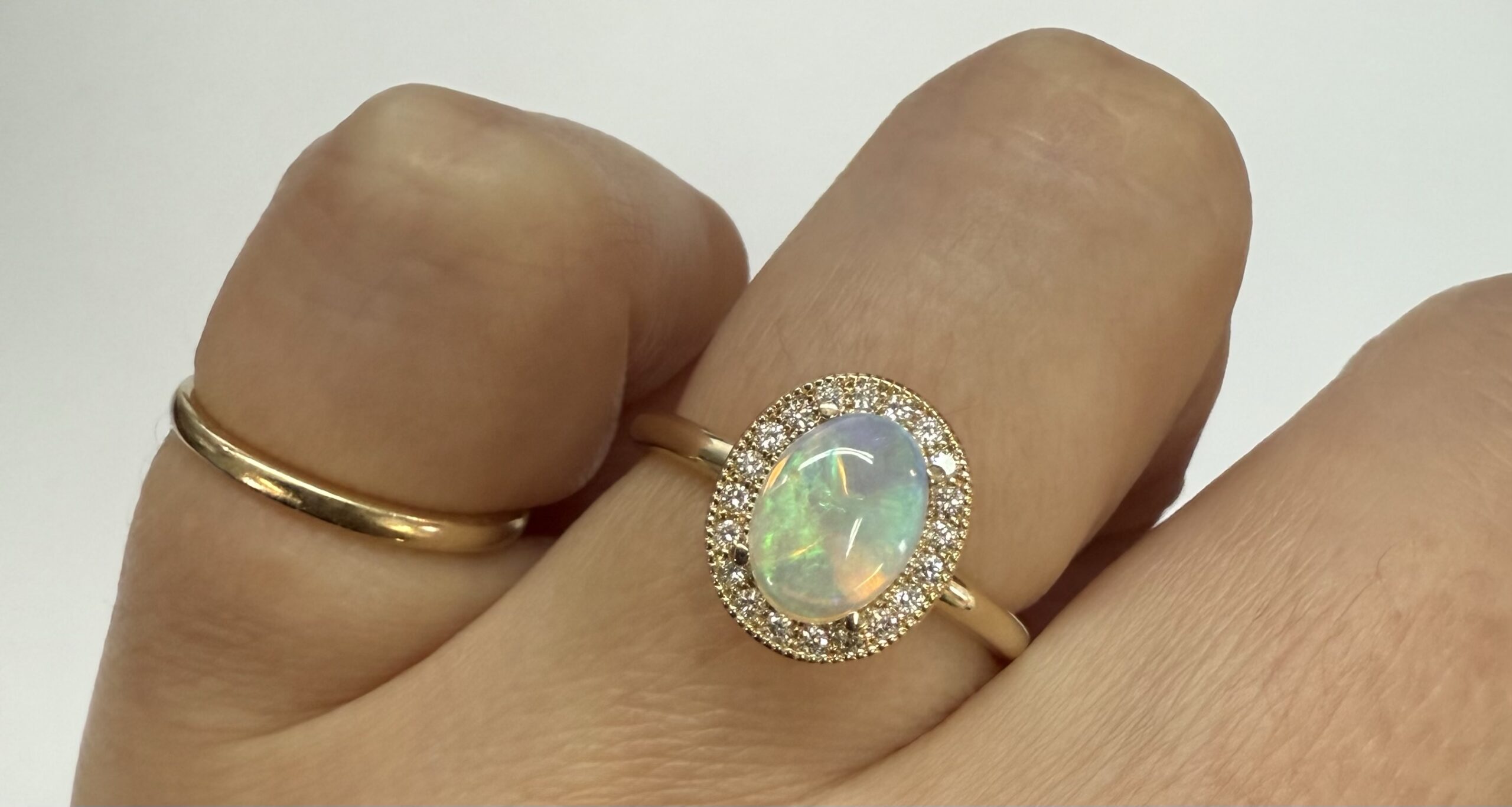 14k Yellow Gold Genuine .94 Cttw Opal & Diamond Halo Ring - Image 24