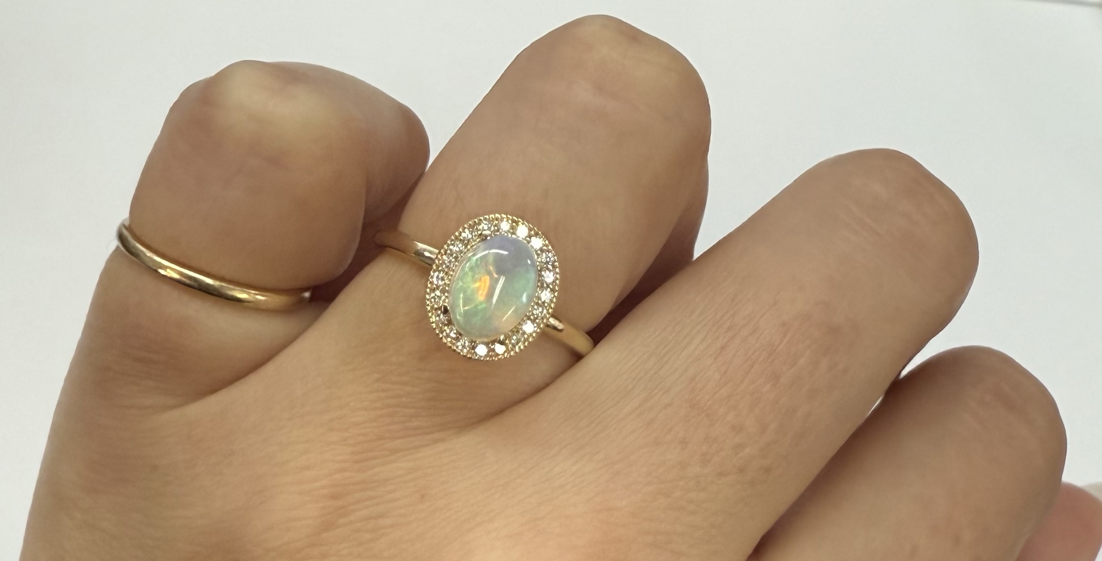 14k Yellow Gold Genuine .94 Cttw Opal & Diamond Halo Ring - Image 26
