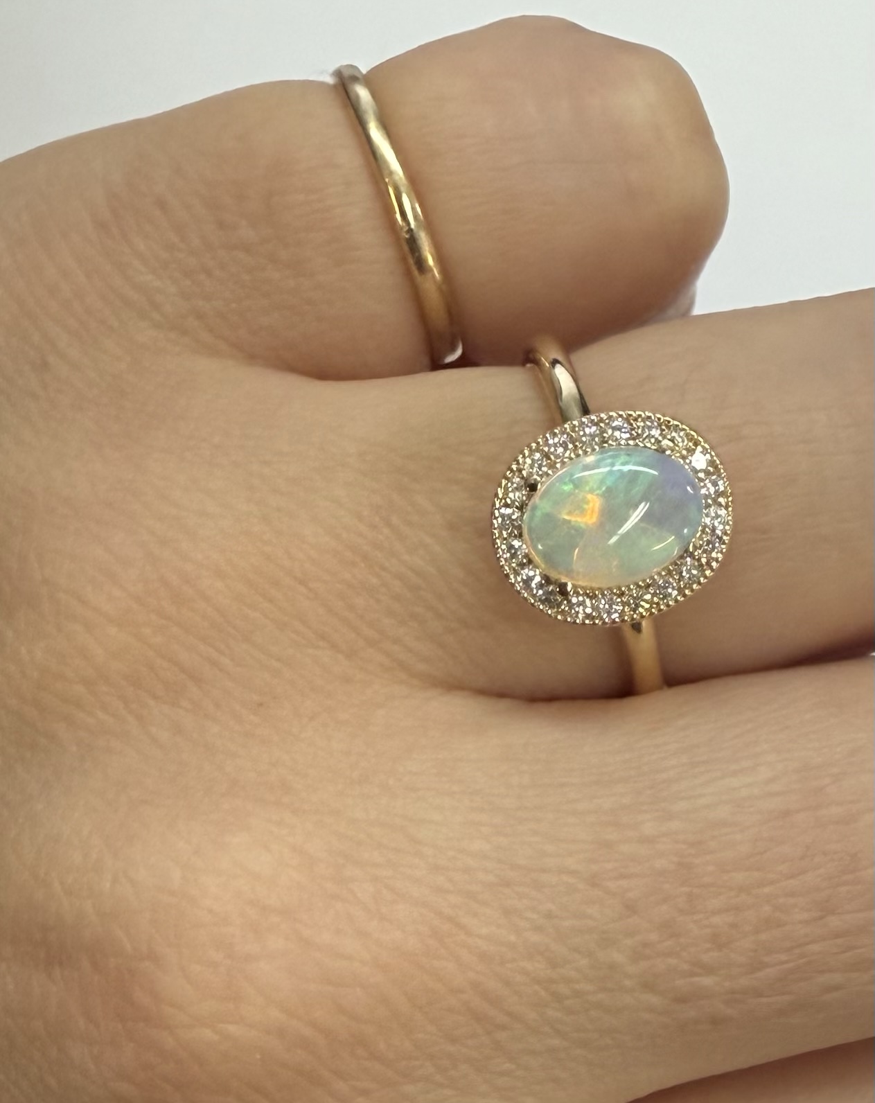14k Yellow Gold Genuine .94 Cttw Opal & Diamond Halo Ring - Image 27