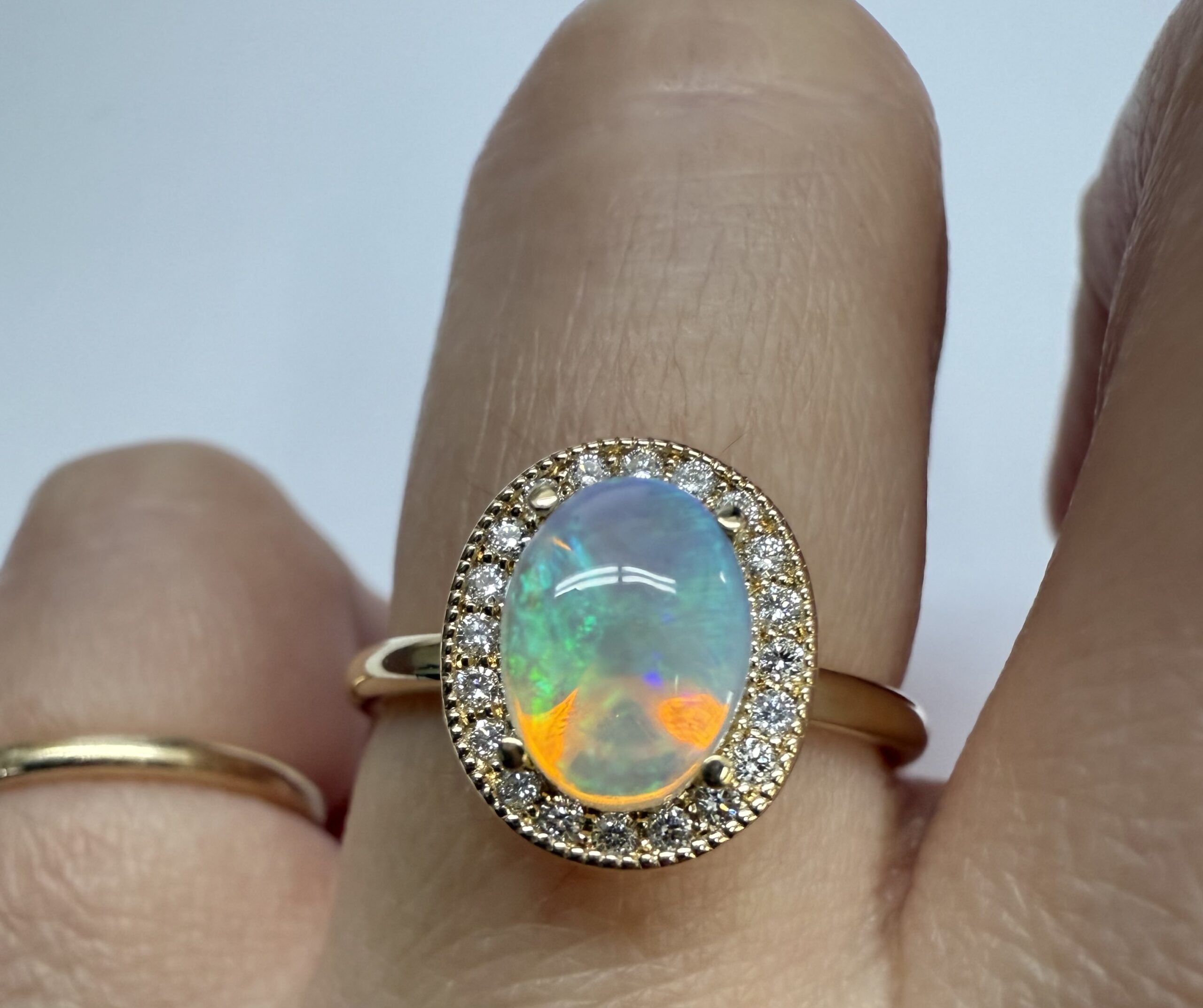 14k Yellow Gold Genuine .94 Cttw Opal & Diamond Halo Ring - Image 29