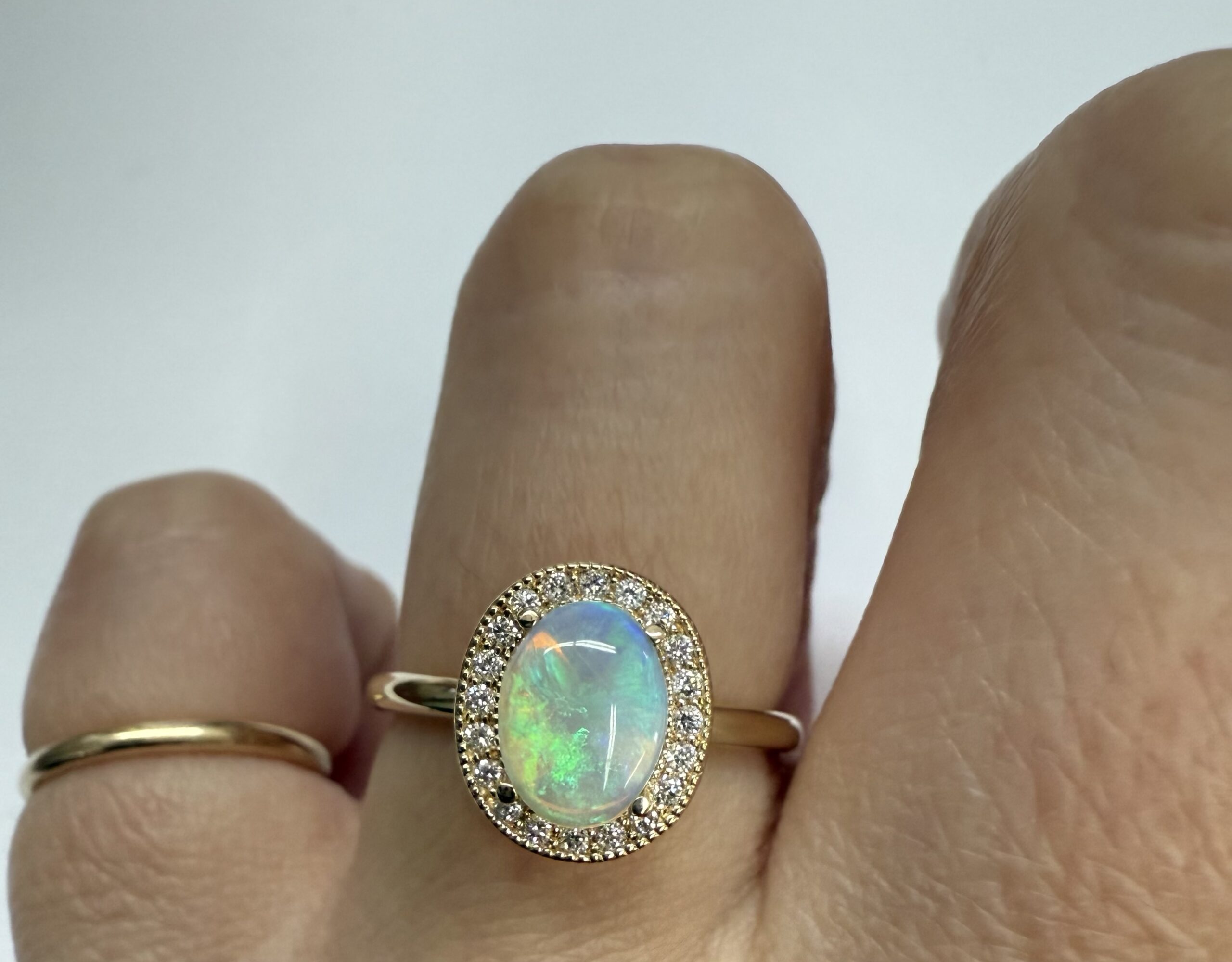 14k Yellow Gold Genuine .94 Cttw Opal & Diamond Halo Ring - Image 31
