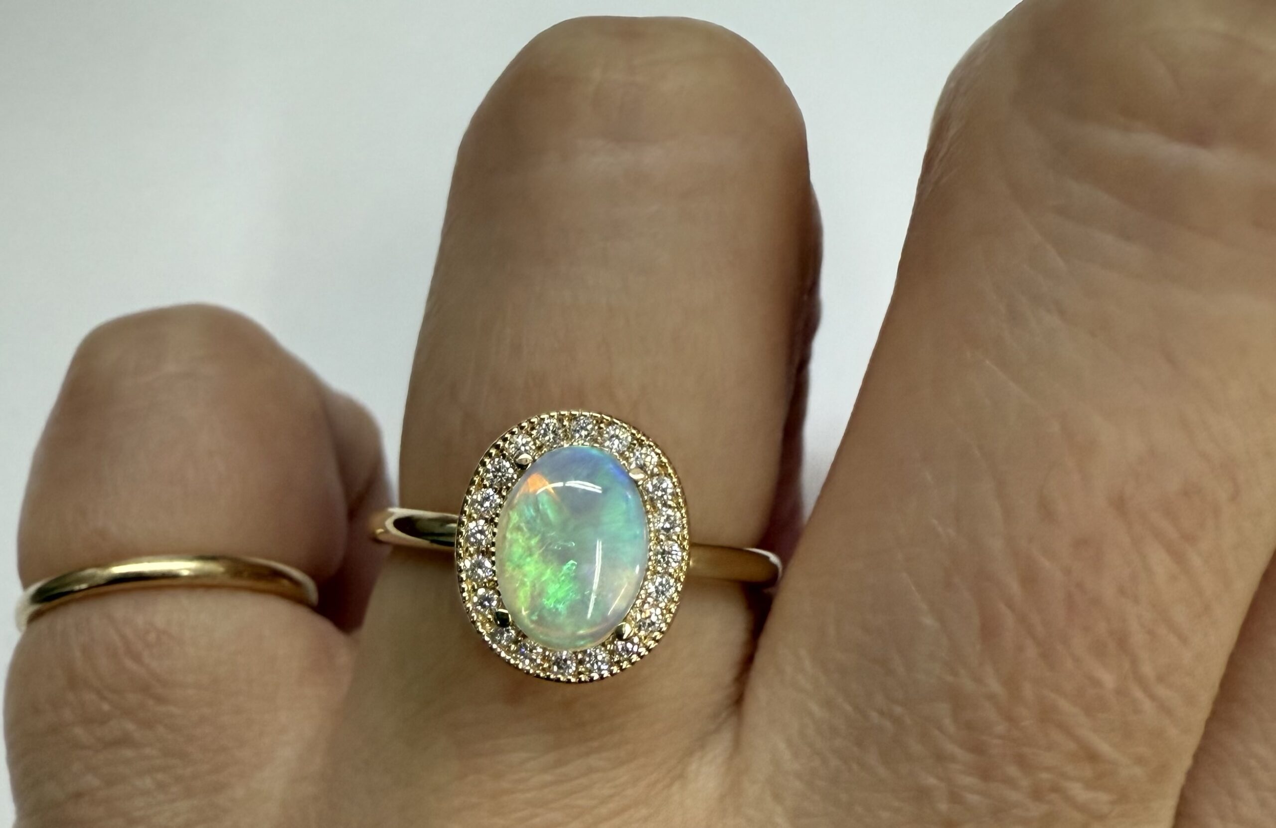 14k Yellow Gold Genuine .94 Cttw Opal & Diamond Halo Ring - Image 32