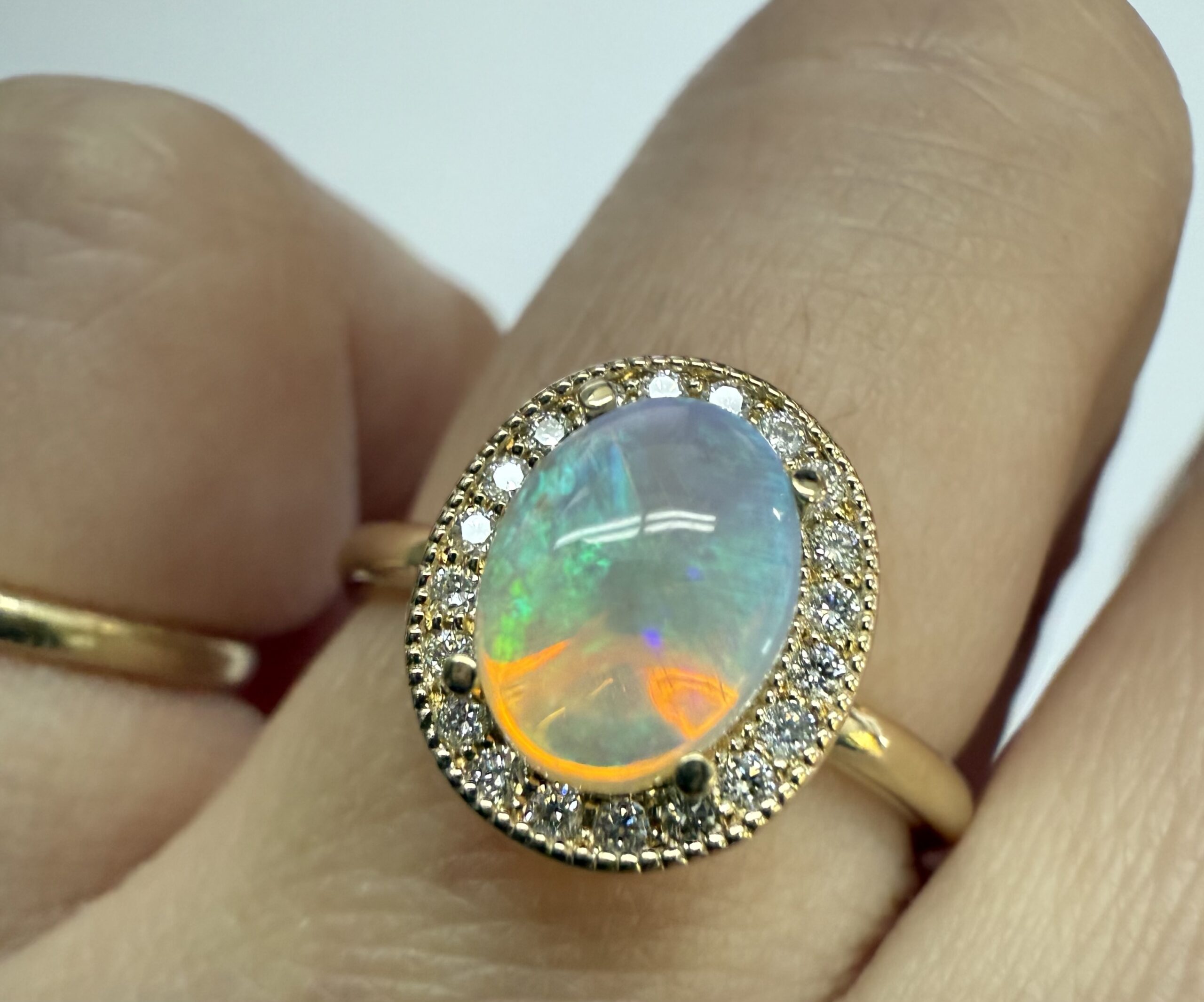14k Yellow Gold Genuine .94 Cttw Opal & Diamond Halo Ring - Image 33