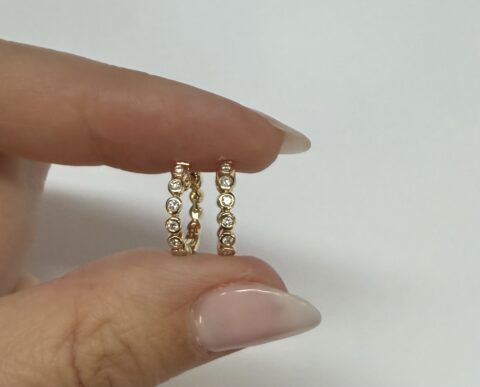 14k Yellow Gold Genuine .15 Cttw Round Brilliant Cut Diamond Bezel Set Hoop Earrings
