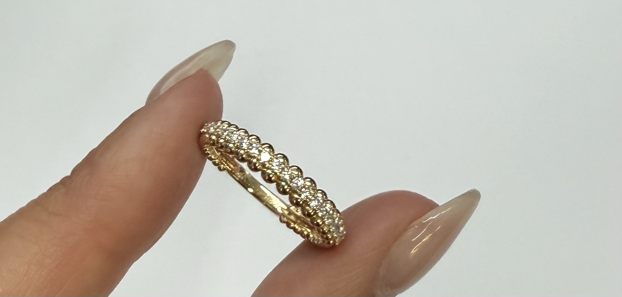 14k Yellow Gold Genuine .39 Cttw Round Brilliant Cut Diamond Beaded Band