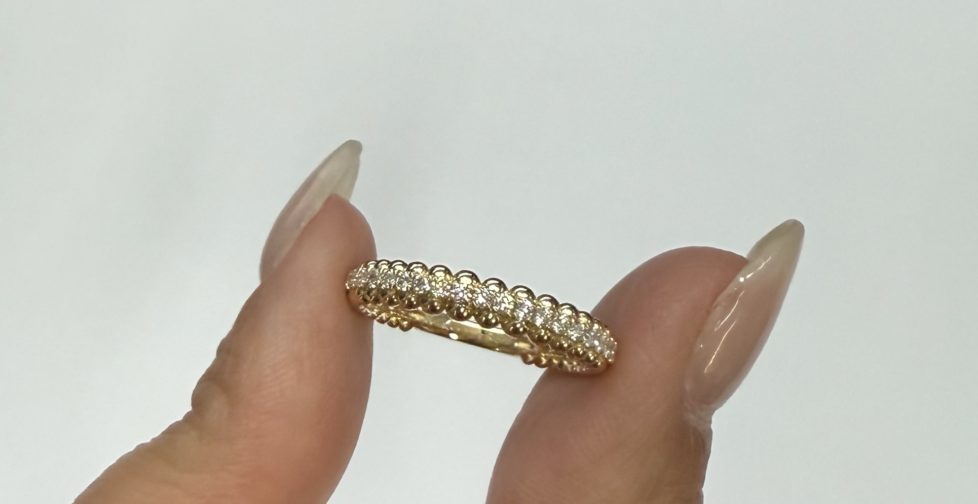 14k Yellow Gold Genuine .39 Cttw Round Brilliant Cut Diamond Beaded Band - Image 2