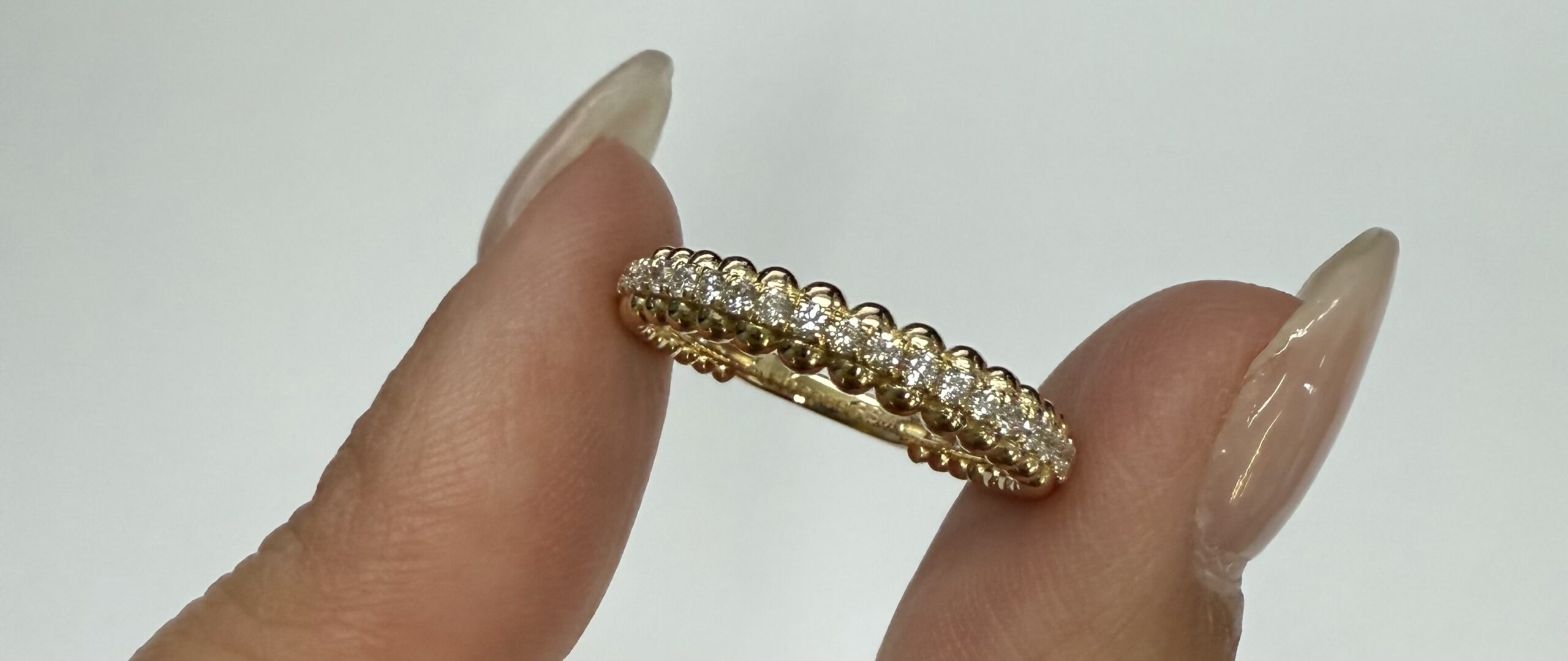 14k Yellow Gold Genuine .39 Cttw Round Brilliant Cut Diamond Beaded Band - Image 3