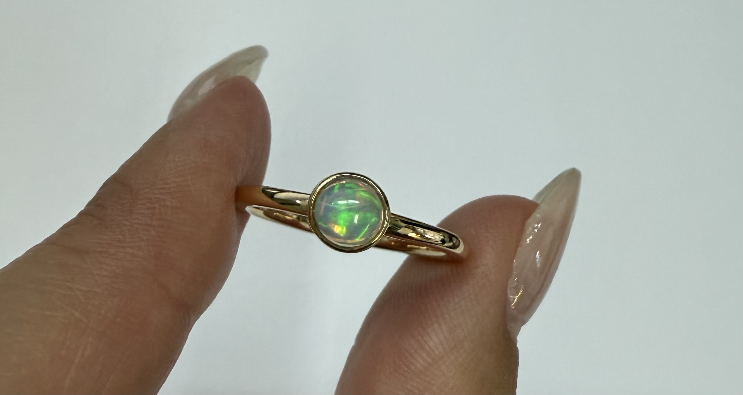 14k Yellow Gold Genuine .31 Cttw Opal Bezel Ring - Image 3