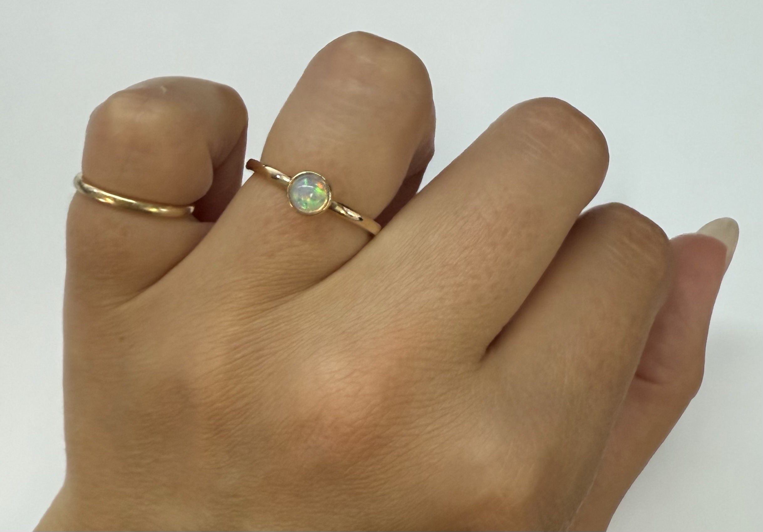 14k Yellow Gold Genuine .31 Cttw Opal Bezel Ring - Image 16