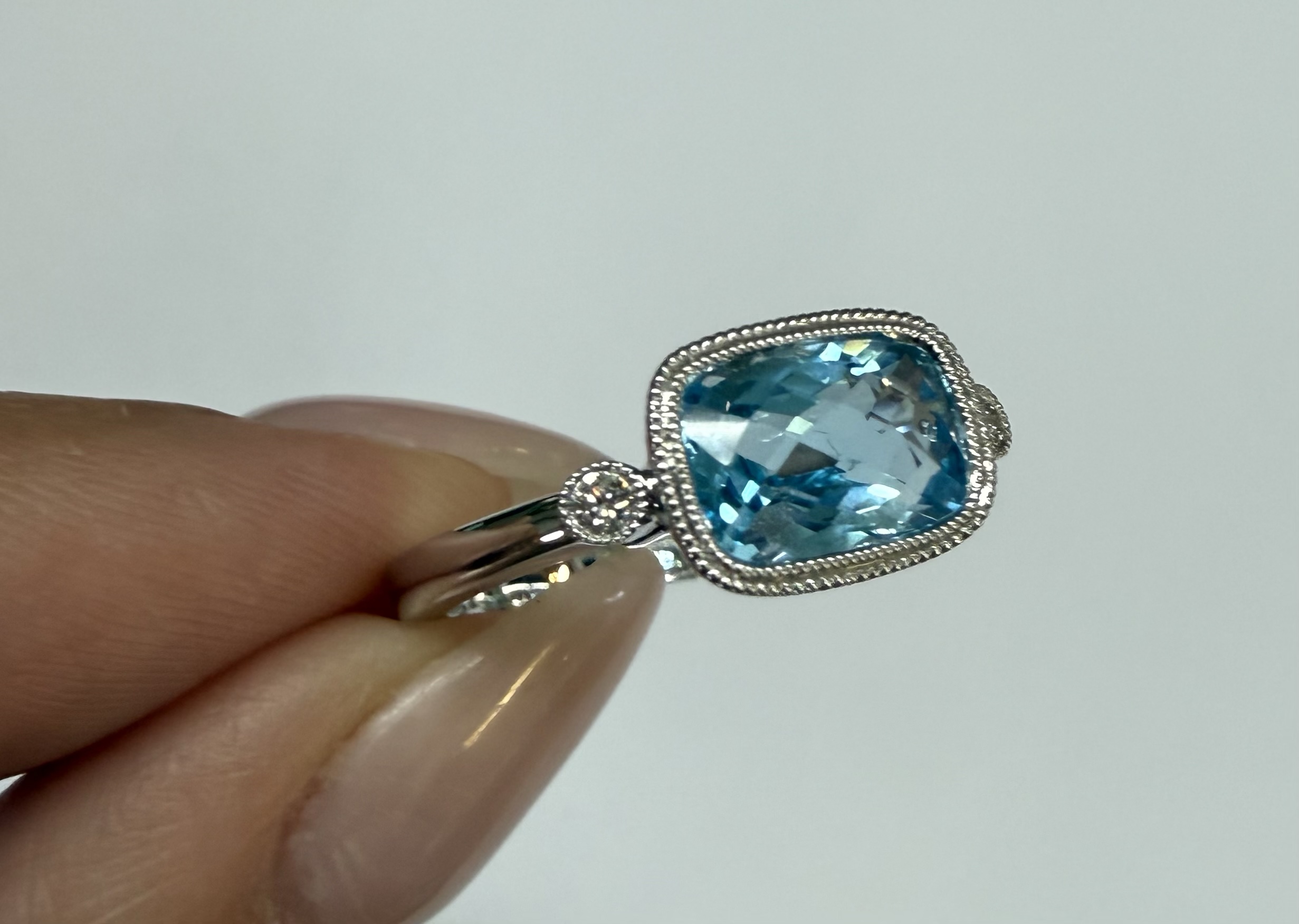 14k White Gold Genuine 1.76 Cttw Blue Topaz & Diamond Bezel Set Ring - Image 3