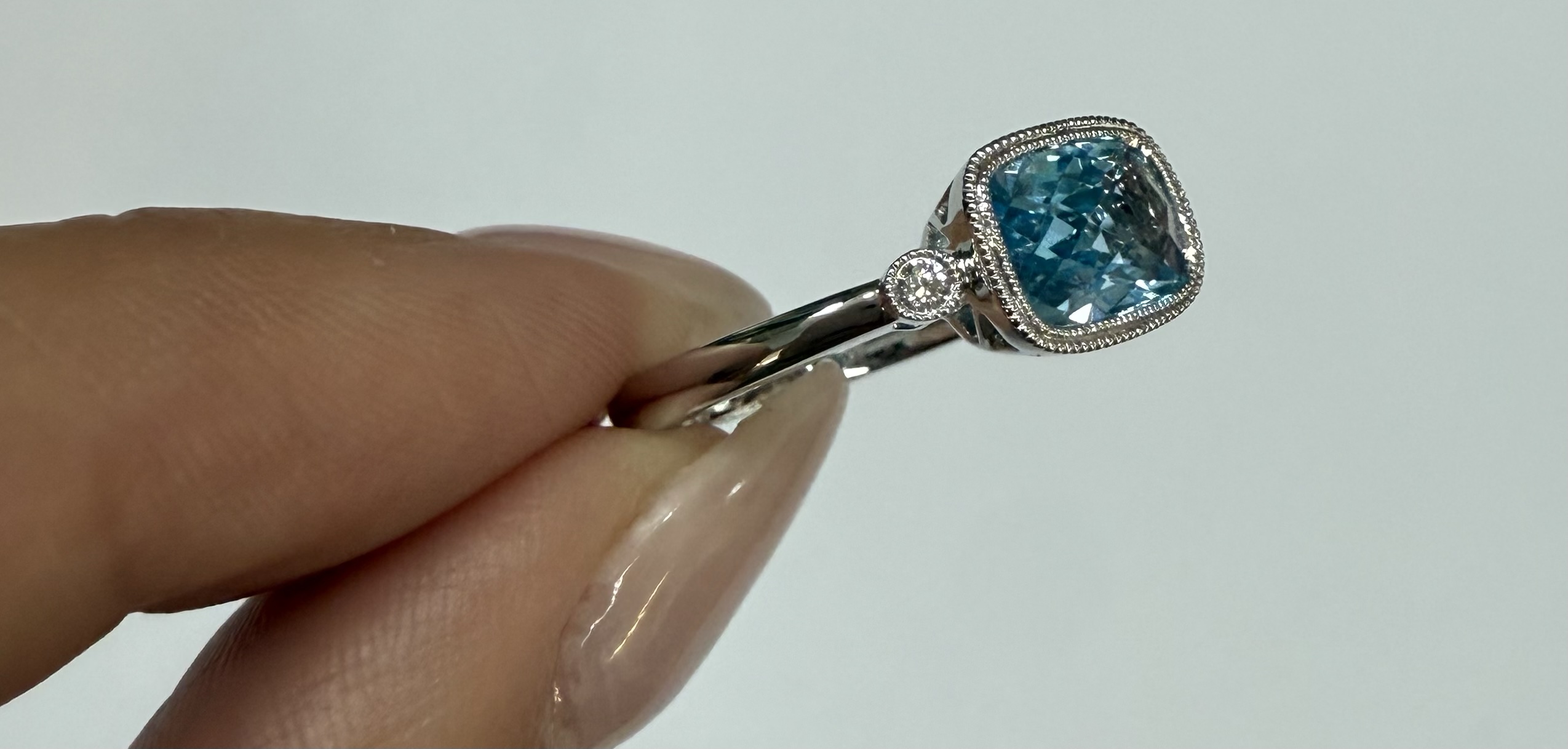 14k White Gold Genuine 1.76 Cttw Blue Topaz & Diamond Bezel Set Ring - Image 7