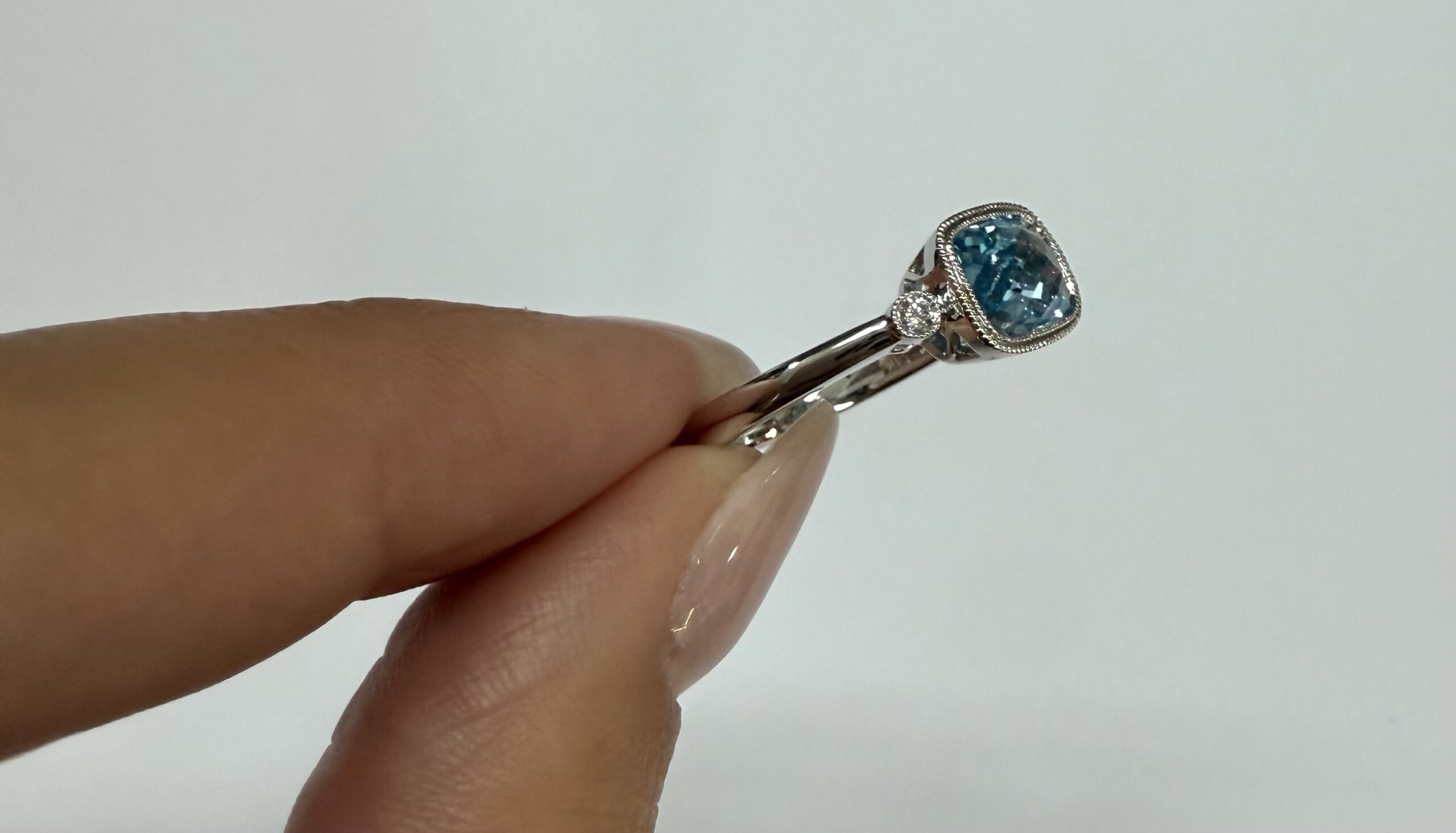 14k White Gold Genuine 1.76 Cttw Blue Topaz & Diamond Bezel Set Ring - Image 6