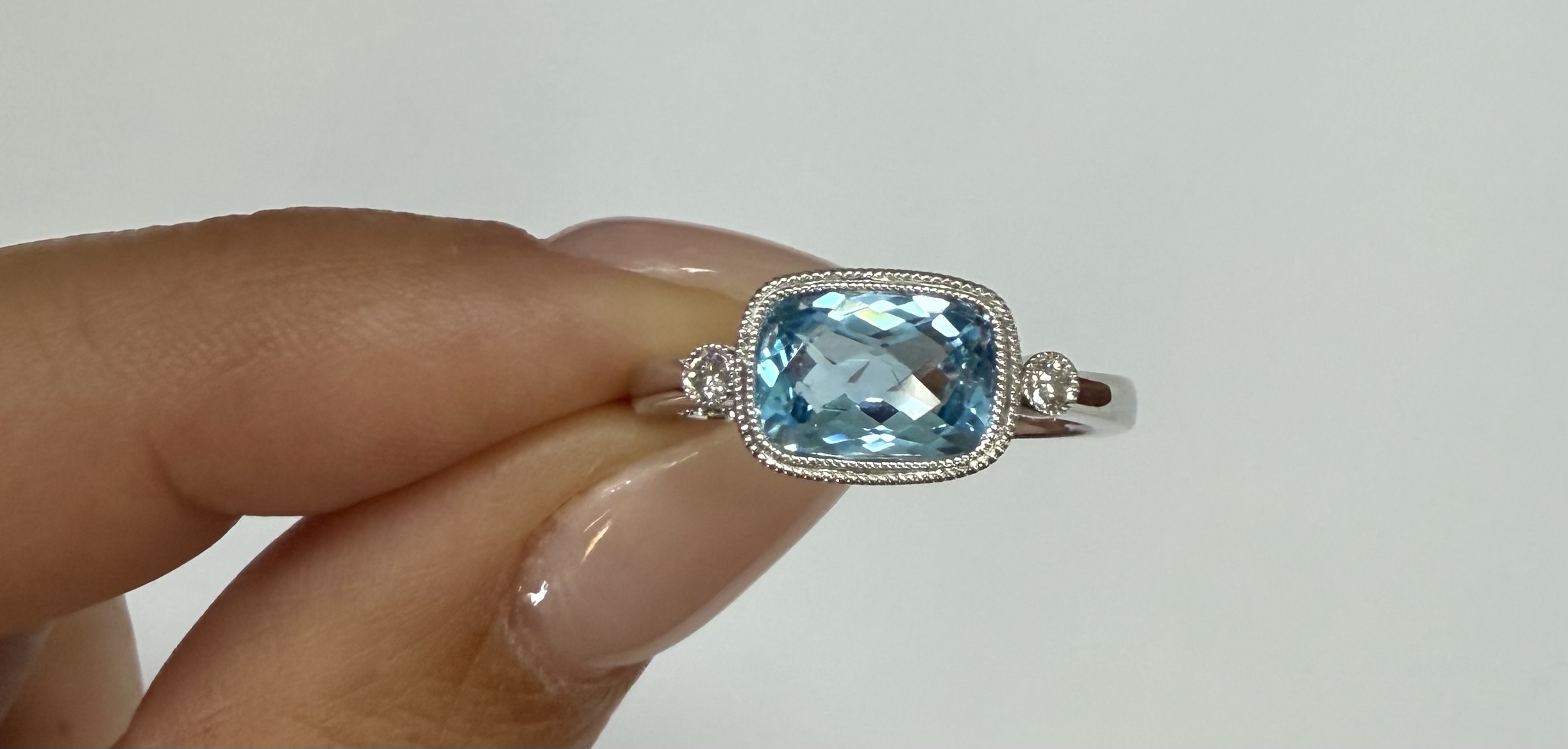 14k White Gold Genuine 1.76 Cttw Blue Topaz & Diamond Bezel Set Ring - Image 5