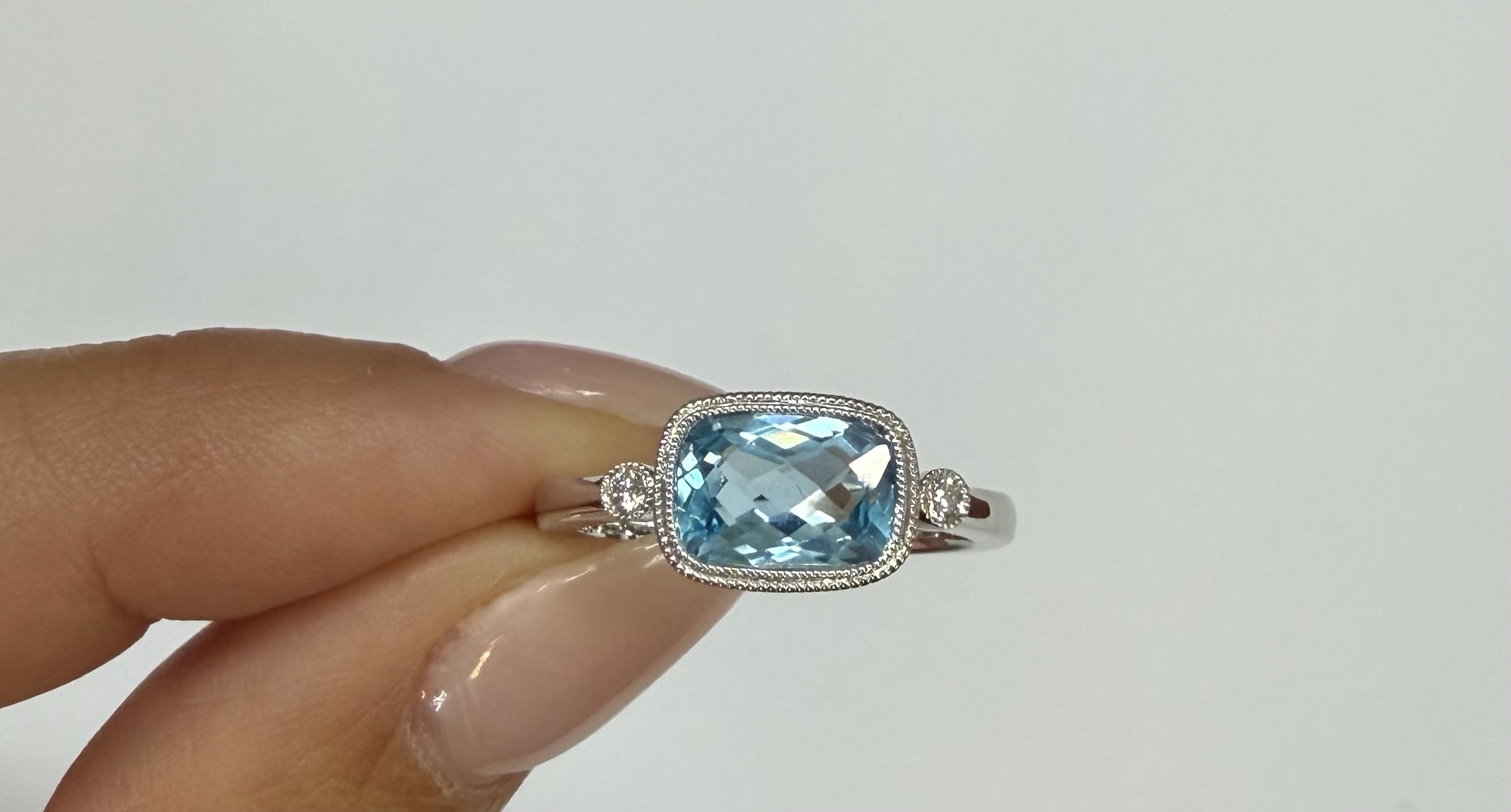 14k White Gold Genuine 1.76 Cttw Blue Topaz & Diamond Bezel Set Ring - Image 4