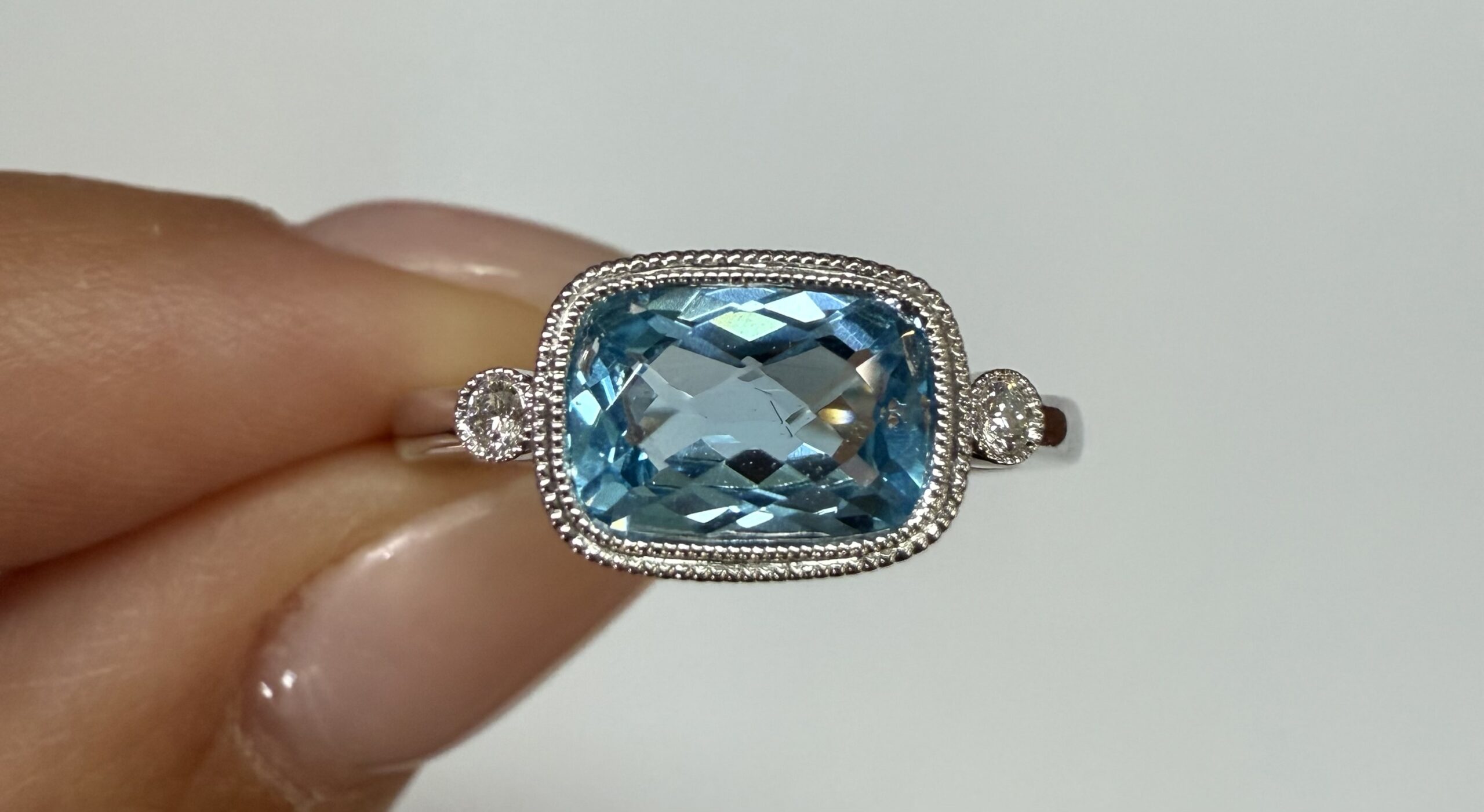 14k White Gold Genuine 1.76 Cttw Blue Topaz & Diamond Bezel Set Ring - Image 8