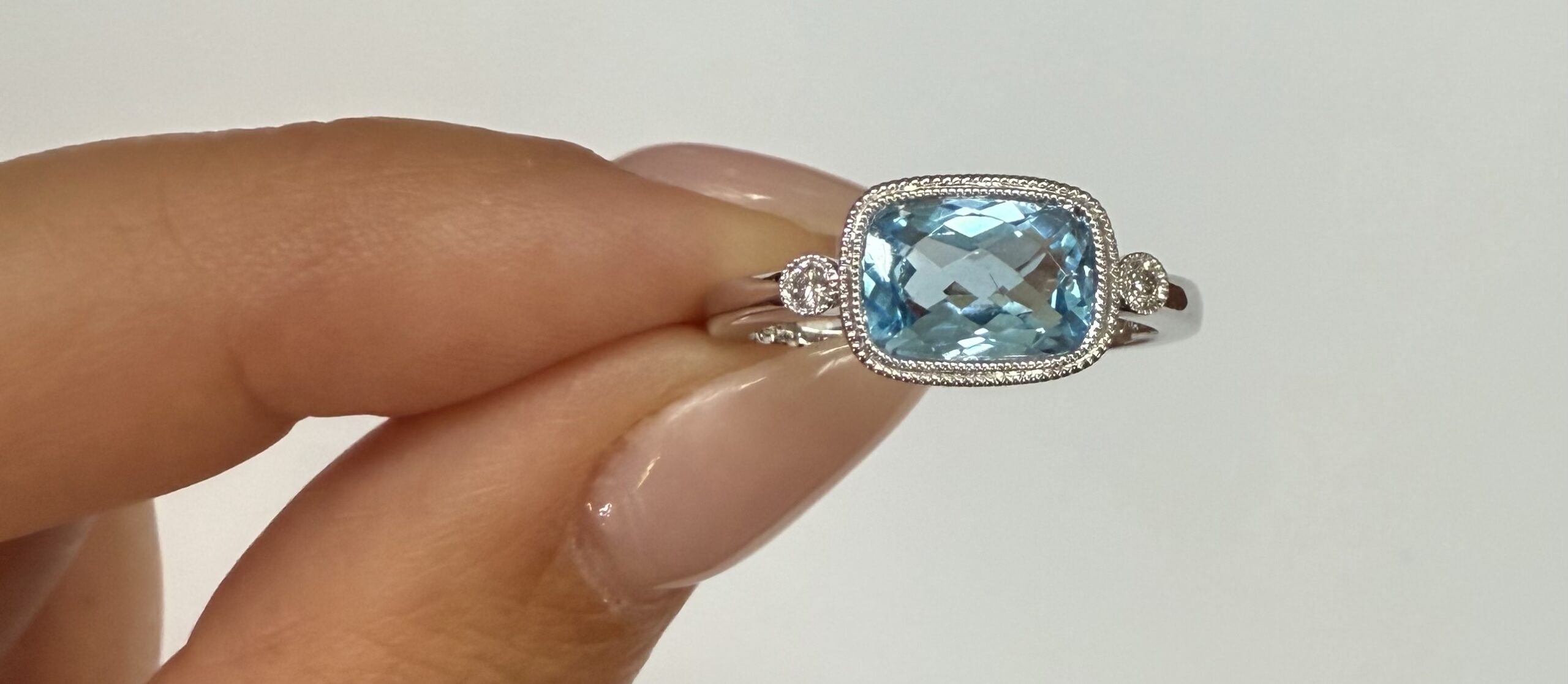 14k White Gold Genuine 1.76 Cttw Blue Topaz & Diamond Bezel Set Ring - Image 9