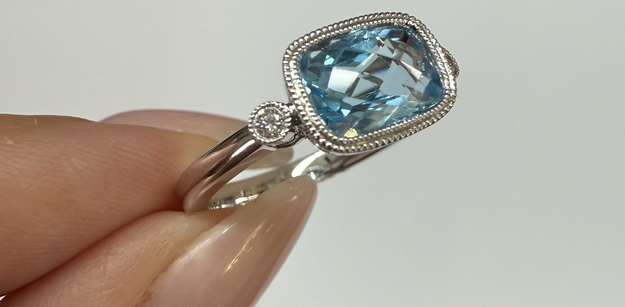 14k White Gold Genuine 1.76 Cttw Blue Topaz & Diamond Bezel Set Ring - Image 10
