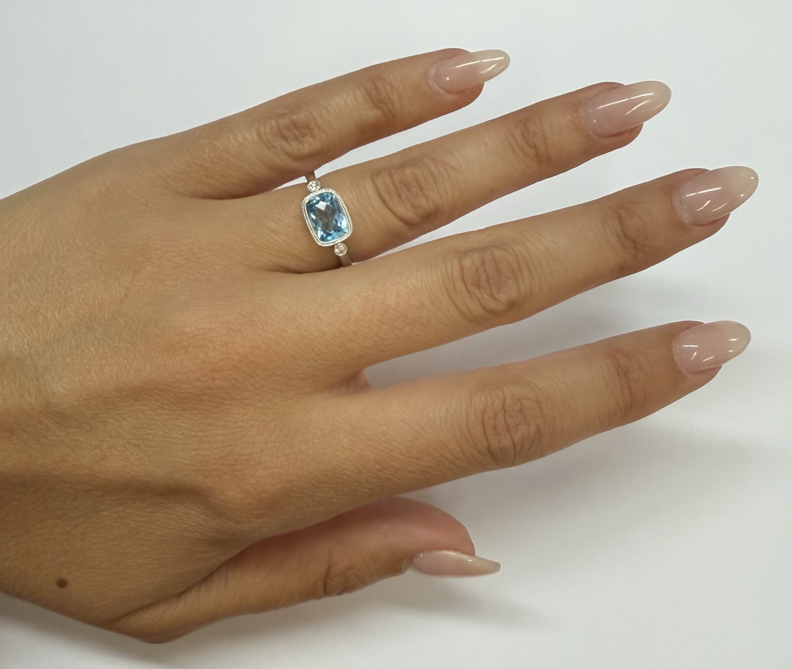 14k White Gold Genuine 1.76 Cttw Blue Topaz & Diamond Bezel Set Ring - Image 11