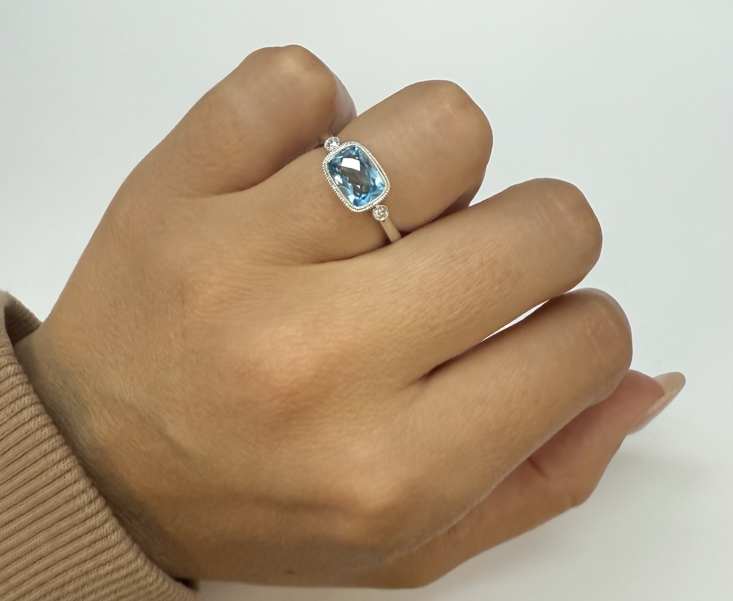 14k White Gold Genuine 1.76 Cttw Blue Topaz & Diamond Bezel Set Ring - Image 13