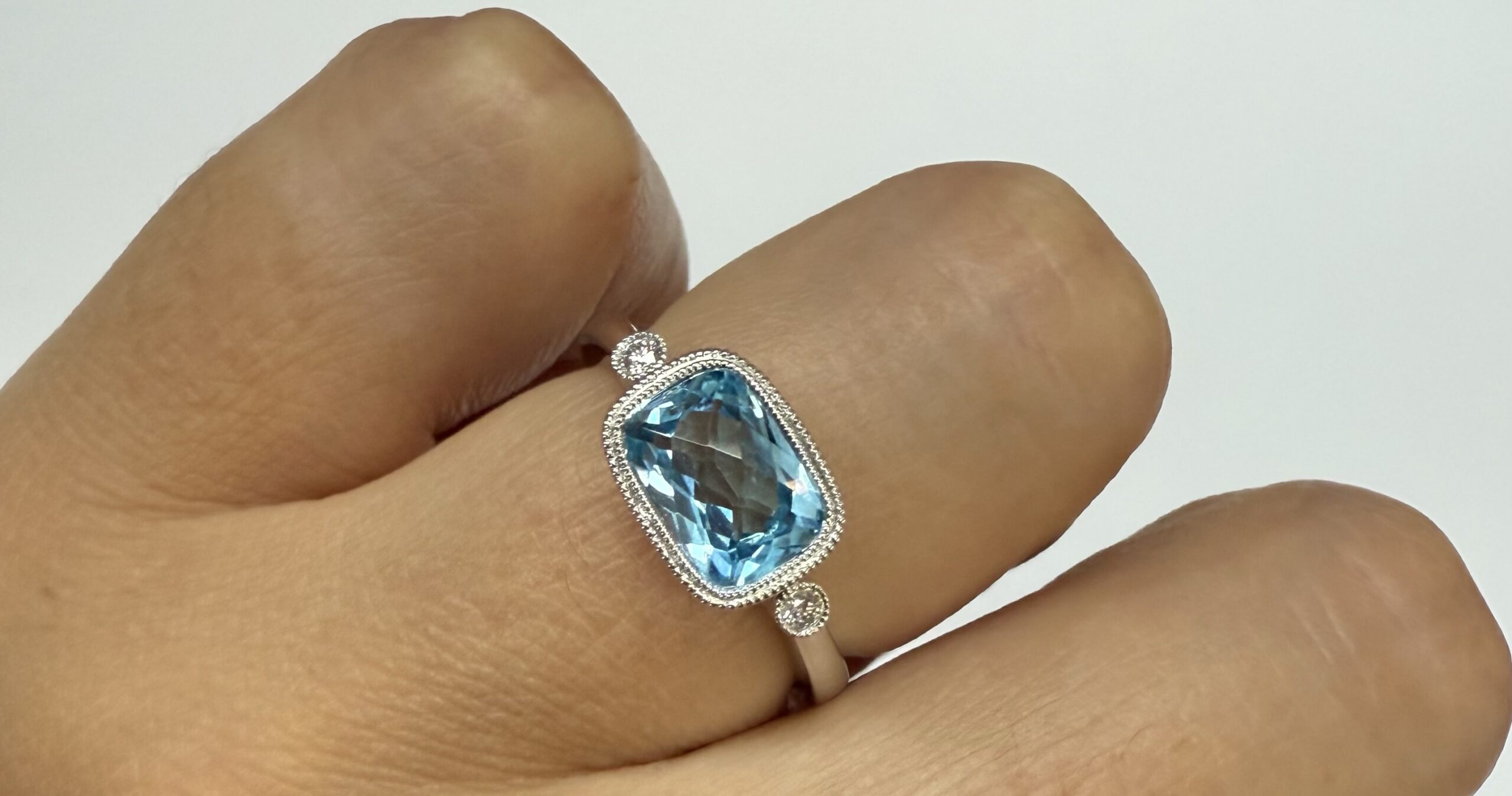 14k White Gold Genuine 1.76 Cttw Blue Topaz & Diamond Bezel Set Ring - Image 12