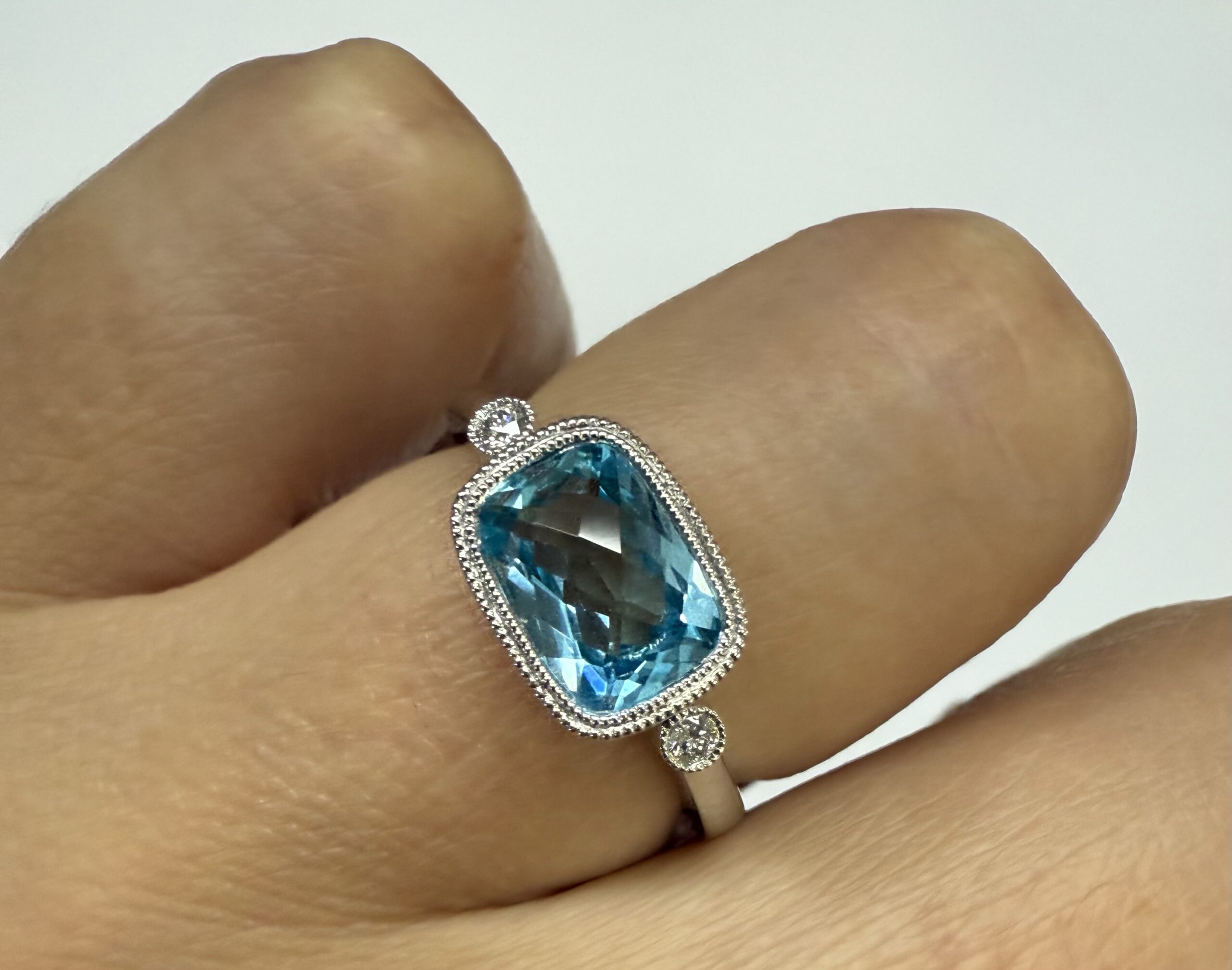 14k White Gold Genuine 1.76 Cttw Blue Topaz & Diamond Bezel Set Ring - Image 14